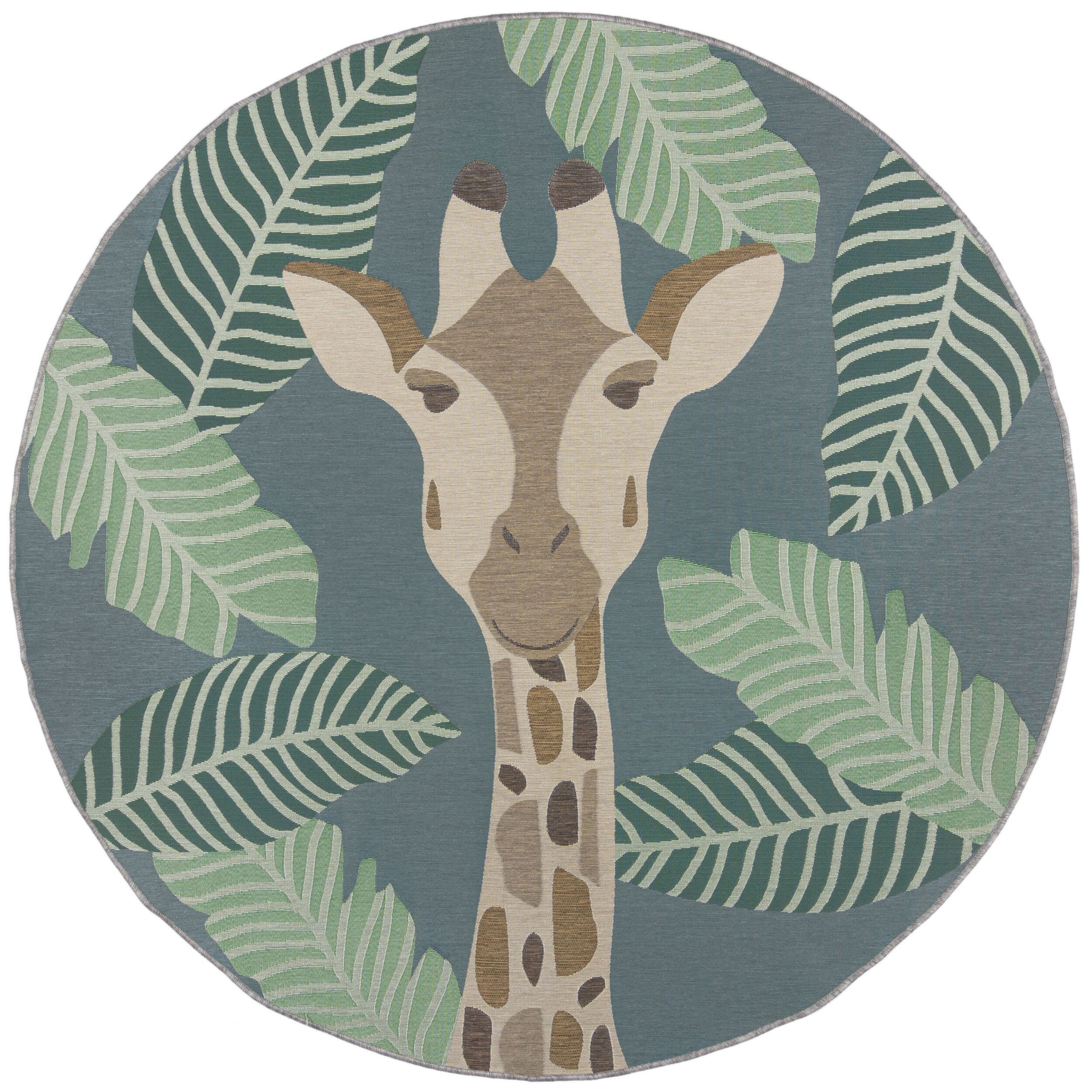KADIMA DESIGN Outdoorteppich Outdoor-Teppich YEALM VINCE, Giraffenmotiv, Safari-Spielteppich, Rund, Poldichte: 1080 g/qm,Kurzflor,Rund