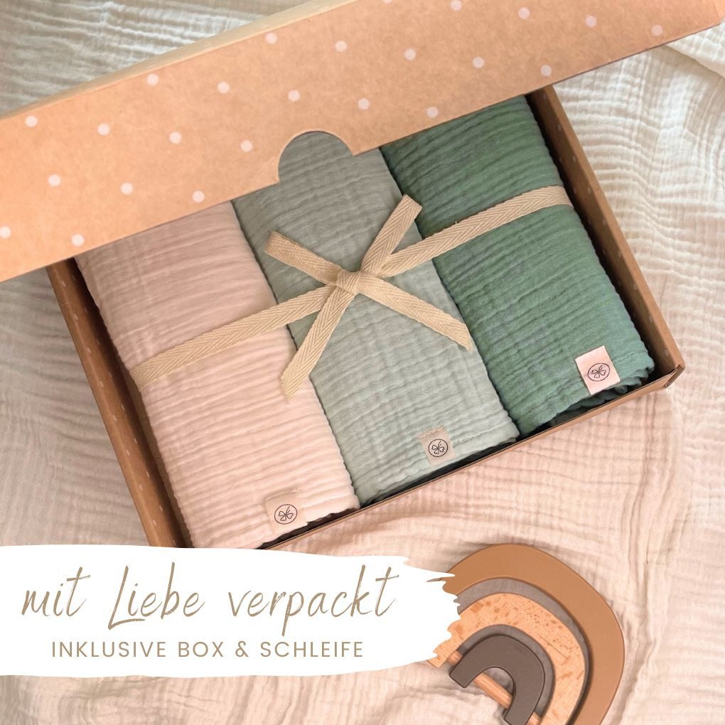Babydecke Mulltücher 3er-SET gekreppt, Spucktuch 64x64 100% GOTS BIO-Baumwolle, DIKOS, PREMIUM Qualität atmungsaktiv, nachhaltig, plastikfrei, kuschelweich