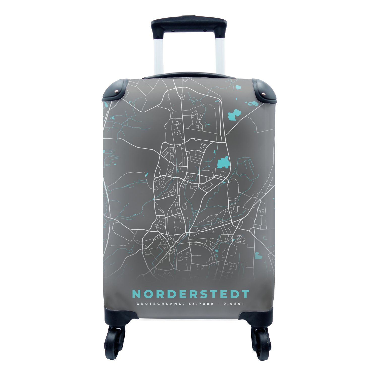 MuchoWow Handgepäckkoffer Norderstedt - Stadtplan - Blau - Karte - Deutschland, 4 Rollen, Reisetasche mit rollen, Handgepäck für Ferien, Trolley, Reisekoffer