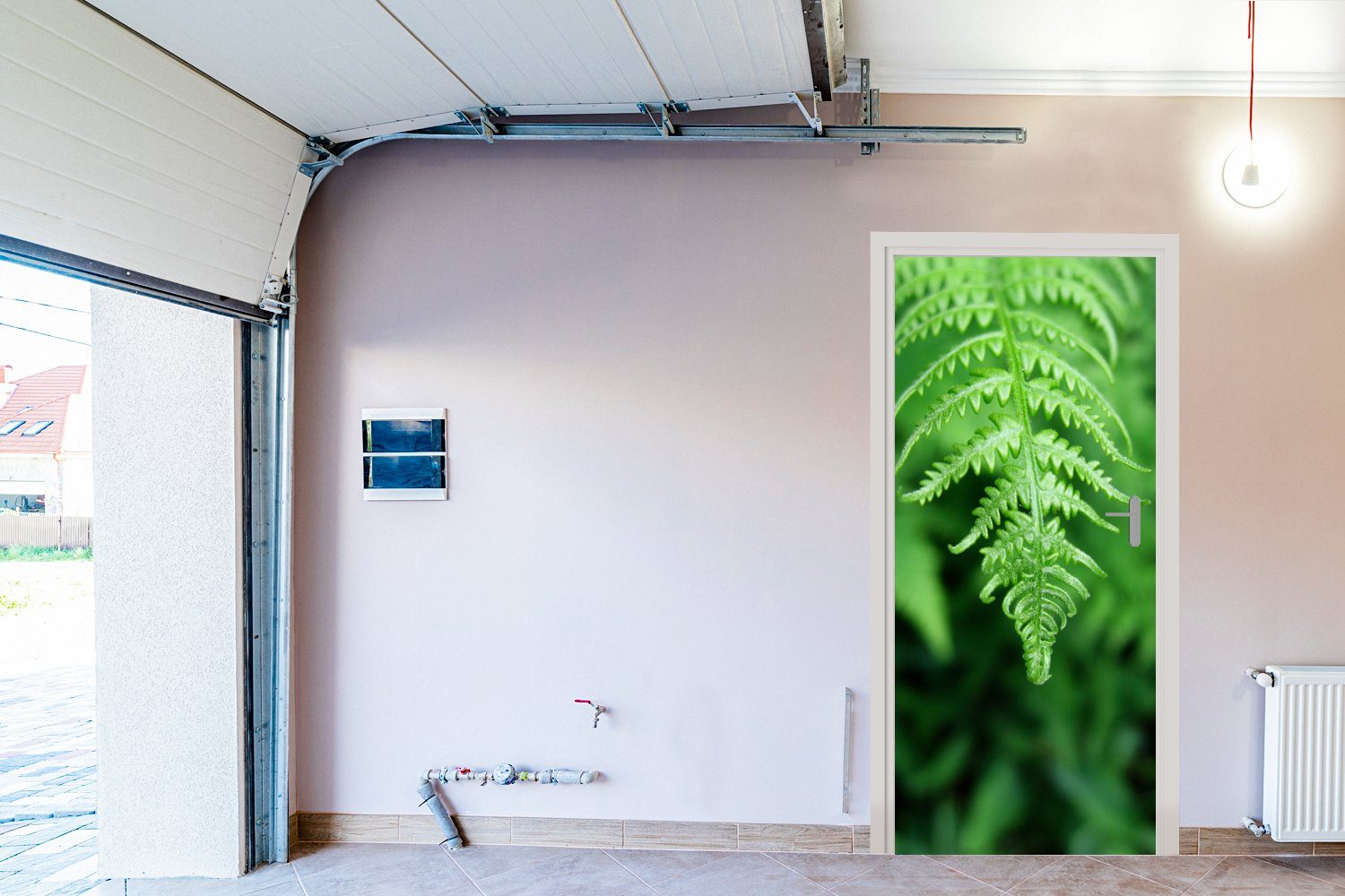 MuchoWow Türtapete Grüne Blätter eines Fototapete Hintergrund, verblassten für Türaufkleber, bedruckt, St), (1 75x205 vor einem cm Farns Tür, Matt