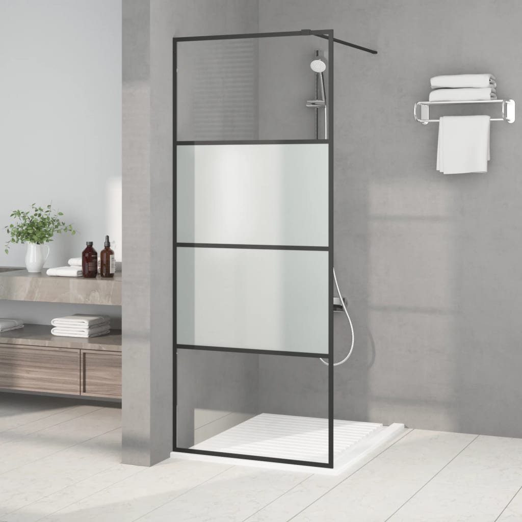 vidaXL Duschwand Duschwand für Walk-In Dusche Schwarz 80x195 cm ESG Halbmattiert