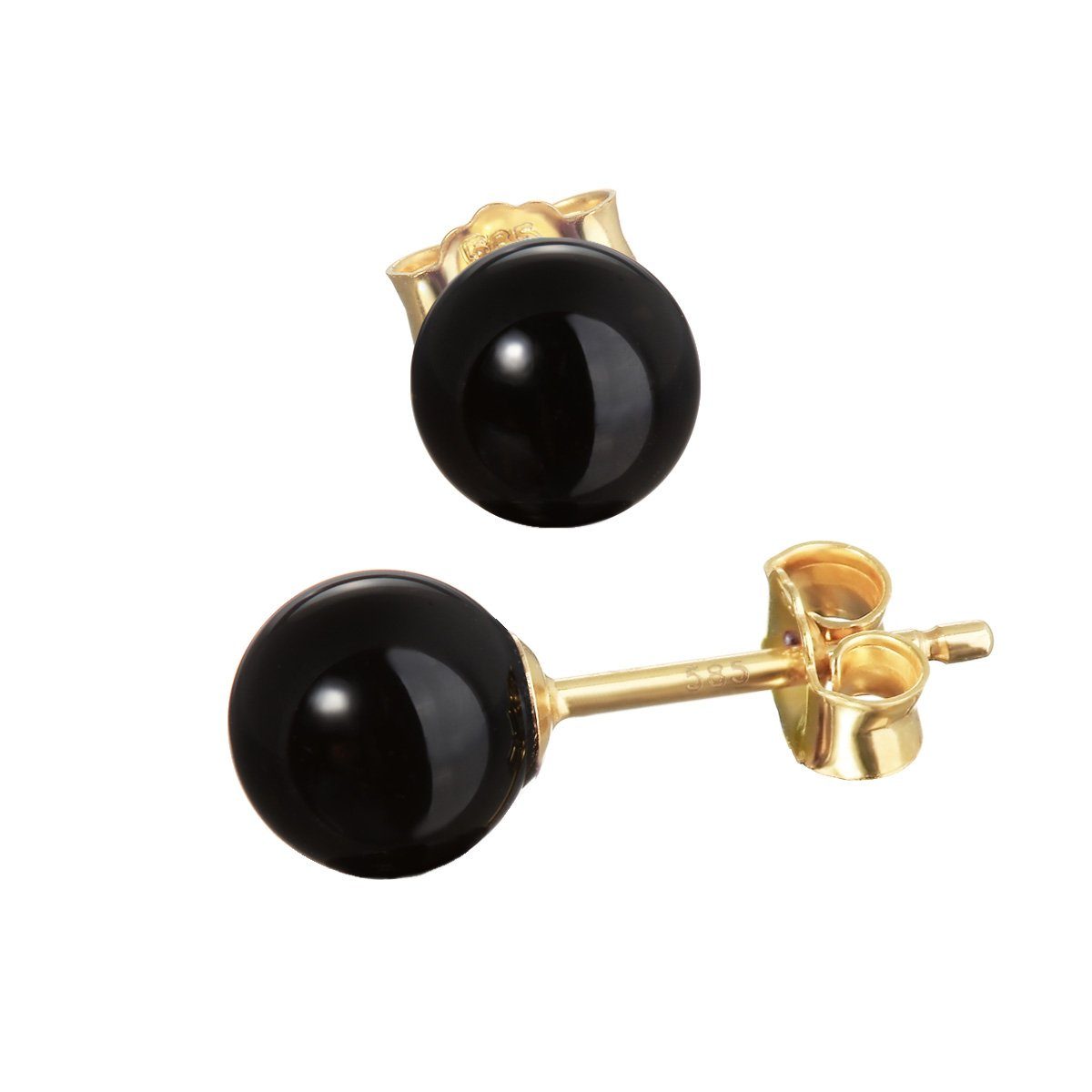 NKlaus Paar Ohrstecker Paar Echt Onyx Schwarz Kugel Ohrstecker 6mm Gelbgo ( günstig online kaufen