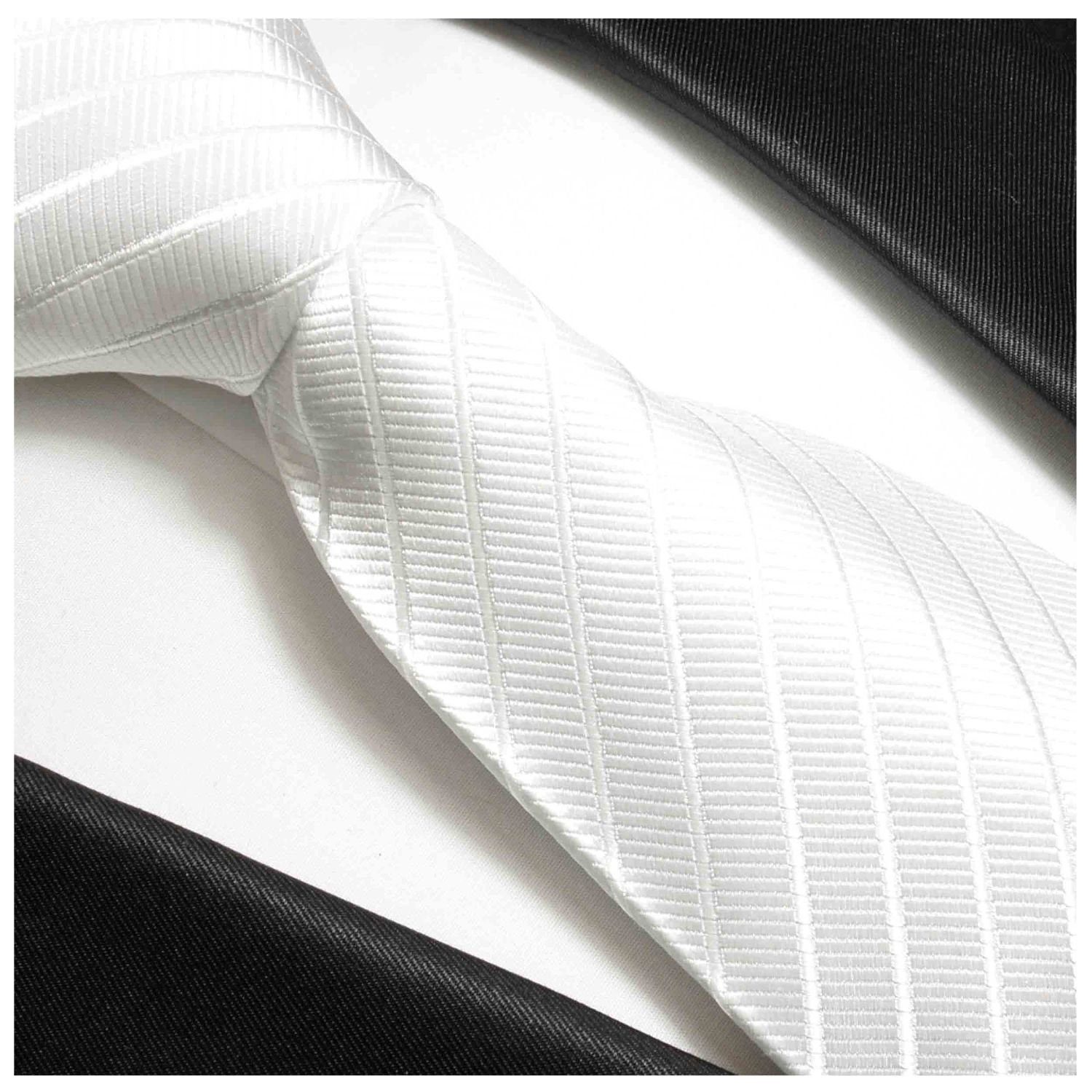 Paul Malone Krawatte Designer Seidenkrawatte gestreift Schlips Schmal uni (6cm), weiß Seide 691 100% modern Herren