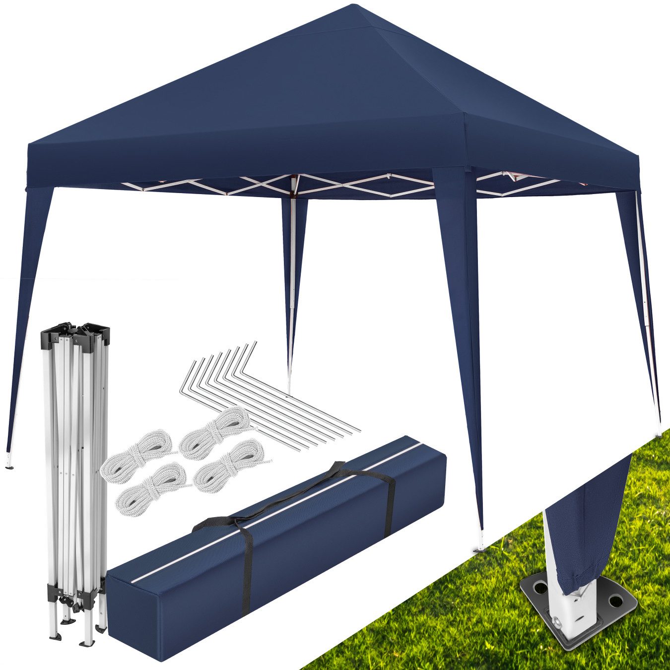 tectake Pavillon Rattan Gartenzelt, inklusive Spannseile, Heringe und Tragetasche, mit 0 Seitenteilen, (Partyzelt Linosa, in blau), 3 x 3 m, faltbar und wasserabweisend, höhenverstellbar, mit UV-Schutz