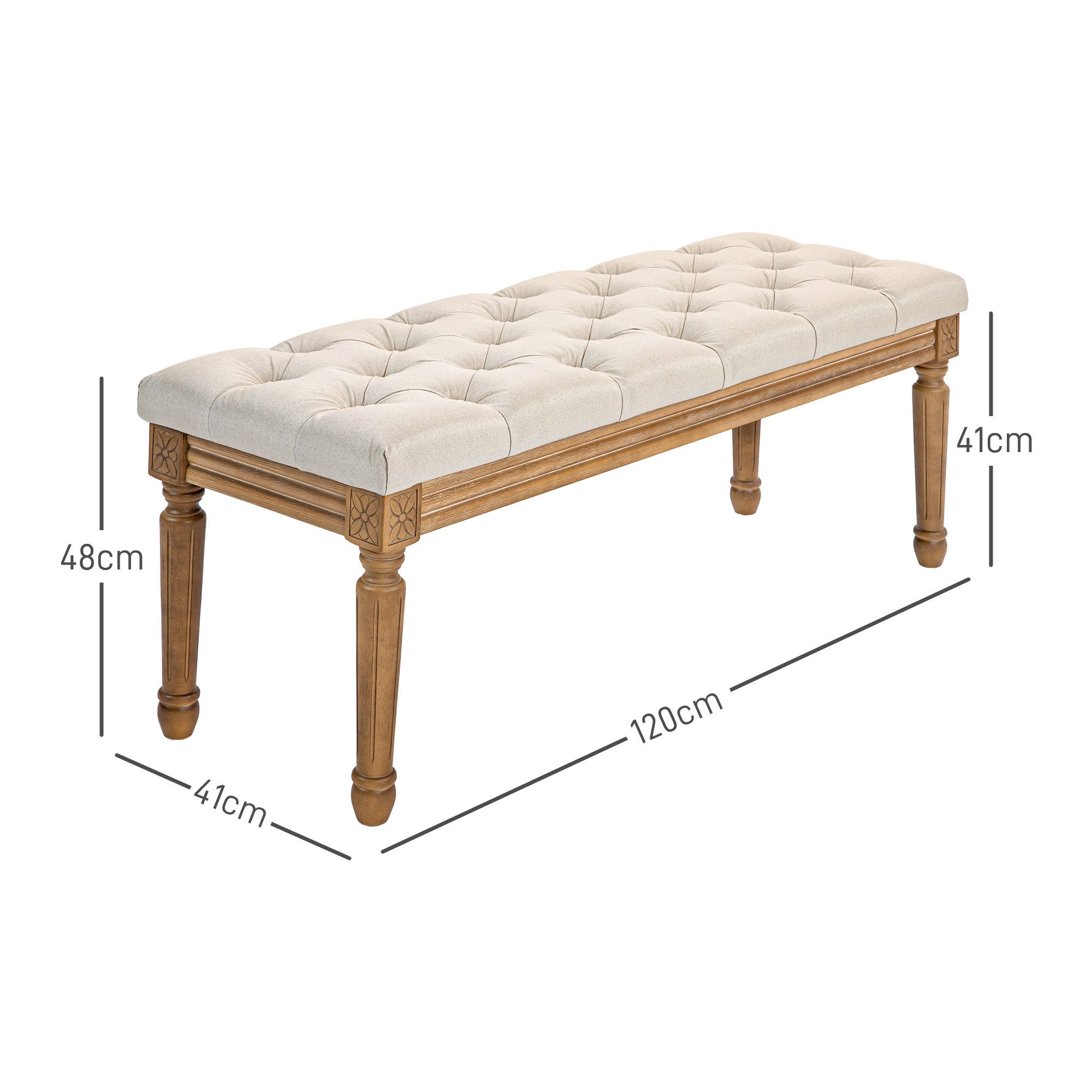 HOMCOM Polsterbank Sitzbank mit Leinenoptik, Holzbeine, Bettbank, 120 x 41 x 48 cm (Bank, 1-St., Bettbank), für Wohnzimmer, Cremeweiß – Bild 3 von 5