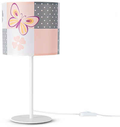 Paco Home Tischleuchte Cosmo 220, ohne Leuchtmittel, Lampe Kinderzimmer Nacht âˆ…18cm Schmetterling Blumen Höhe 36,5cm E14