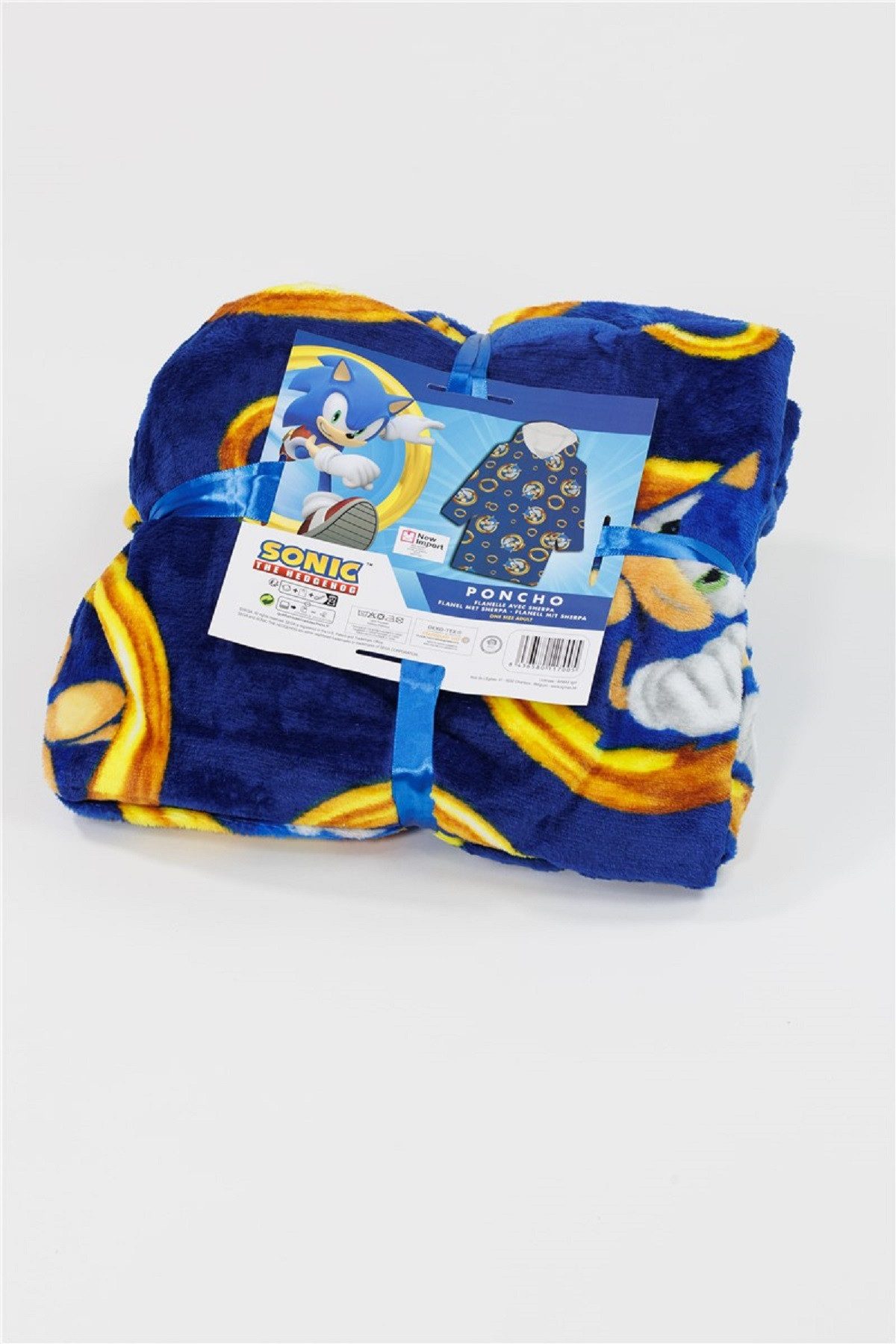 Sonic The Hedgehog Poncho - Bequemer Überwurf mit Kapuze in Einheitsgröße (1-St) geeignet für Kinder von 7-14 Jahren