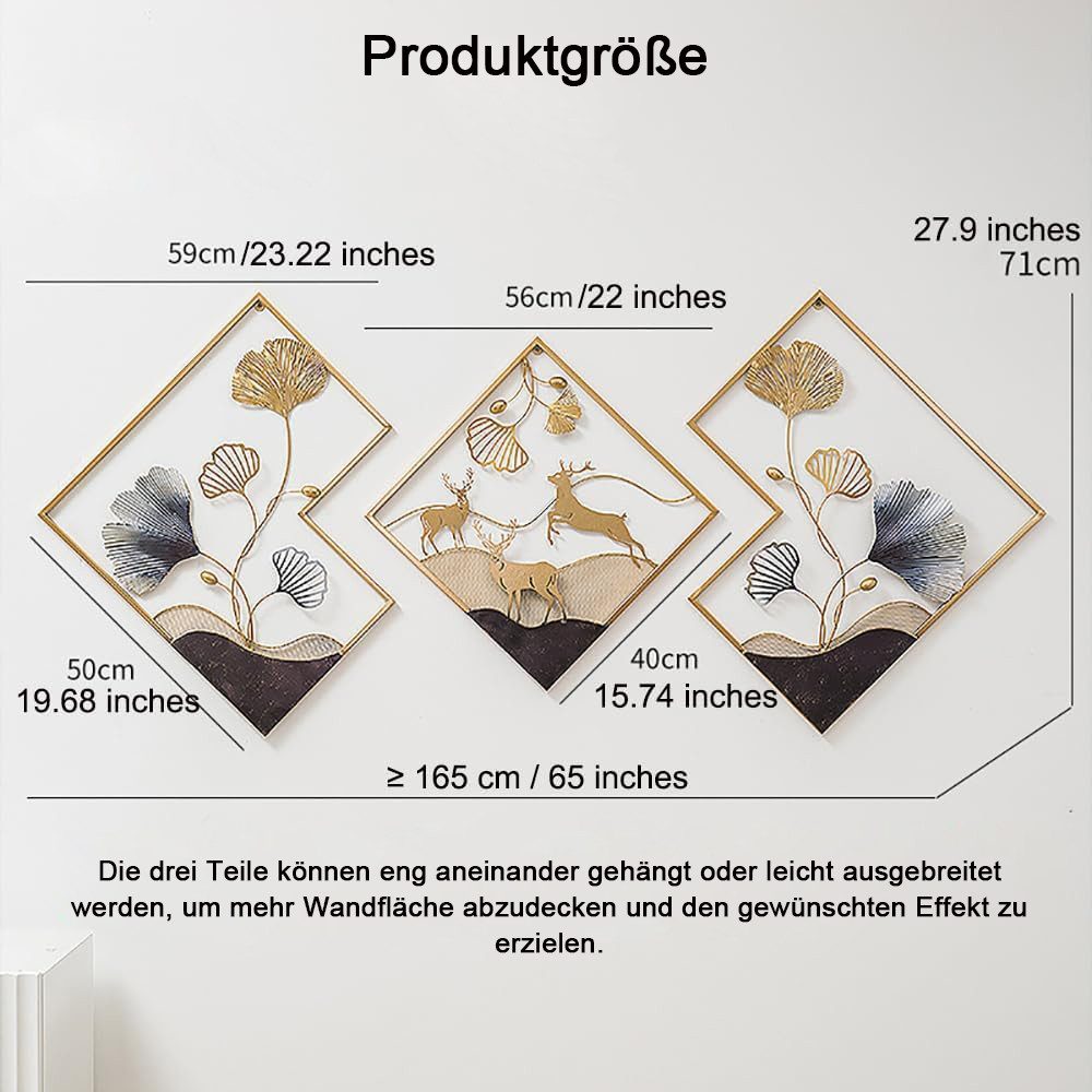NUODWELL Wanddekoobjekt 3 Stück Eisen Ginkgo günstig online kaufen