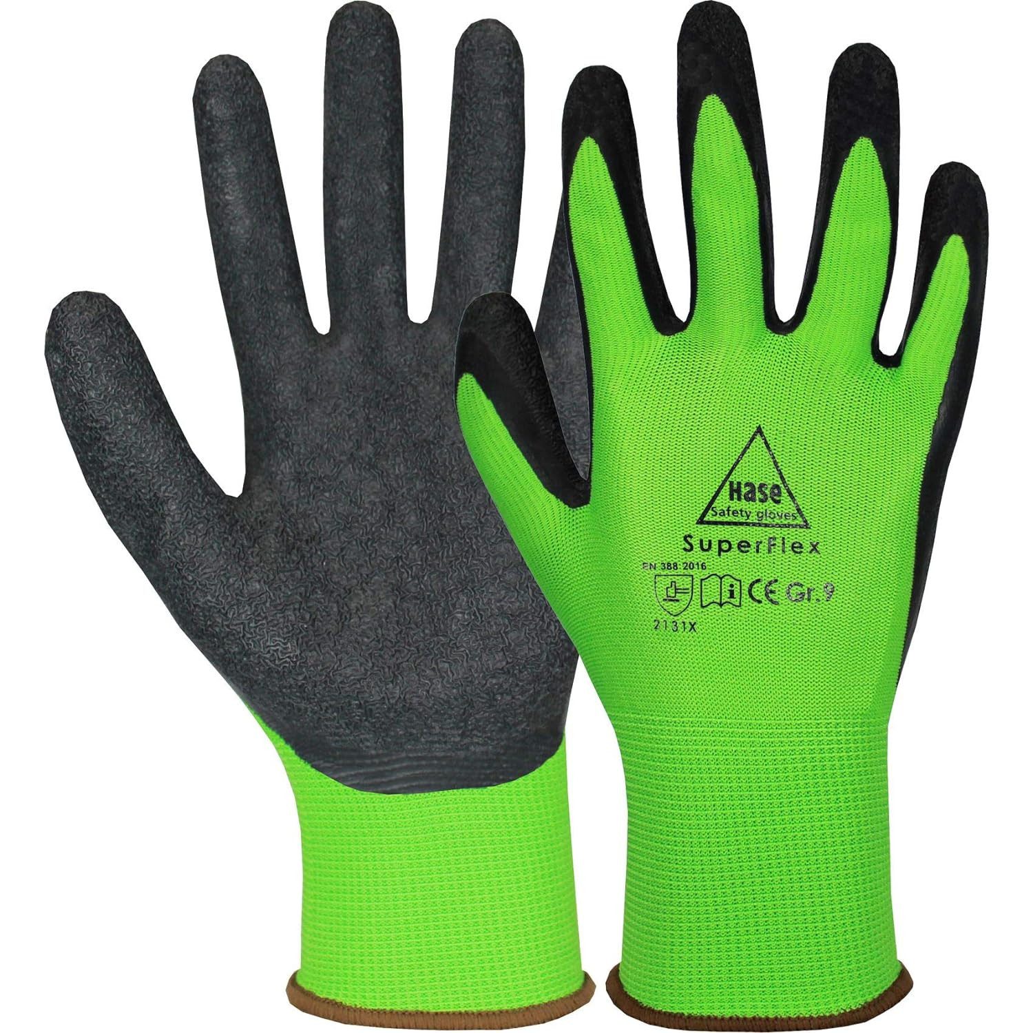 Hase Safety Gloves Arbeitshandschuhe Superflex grün Latexbeschichtung rutsc günstig online kaufen