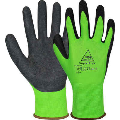 Hase Safety Gloves Arbeitshandschuhe Superflex grün Latexbeschichtung rutschfeste Gartenhandschuhe (VPE= 10 Paar) Atmungsaktiv/Robust