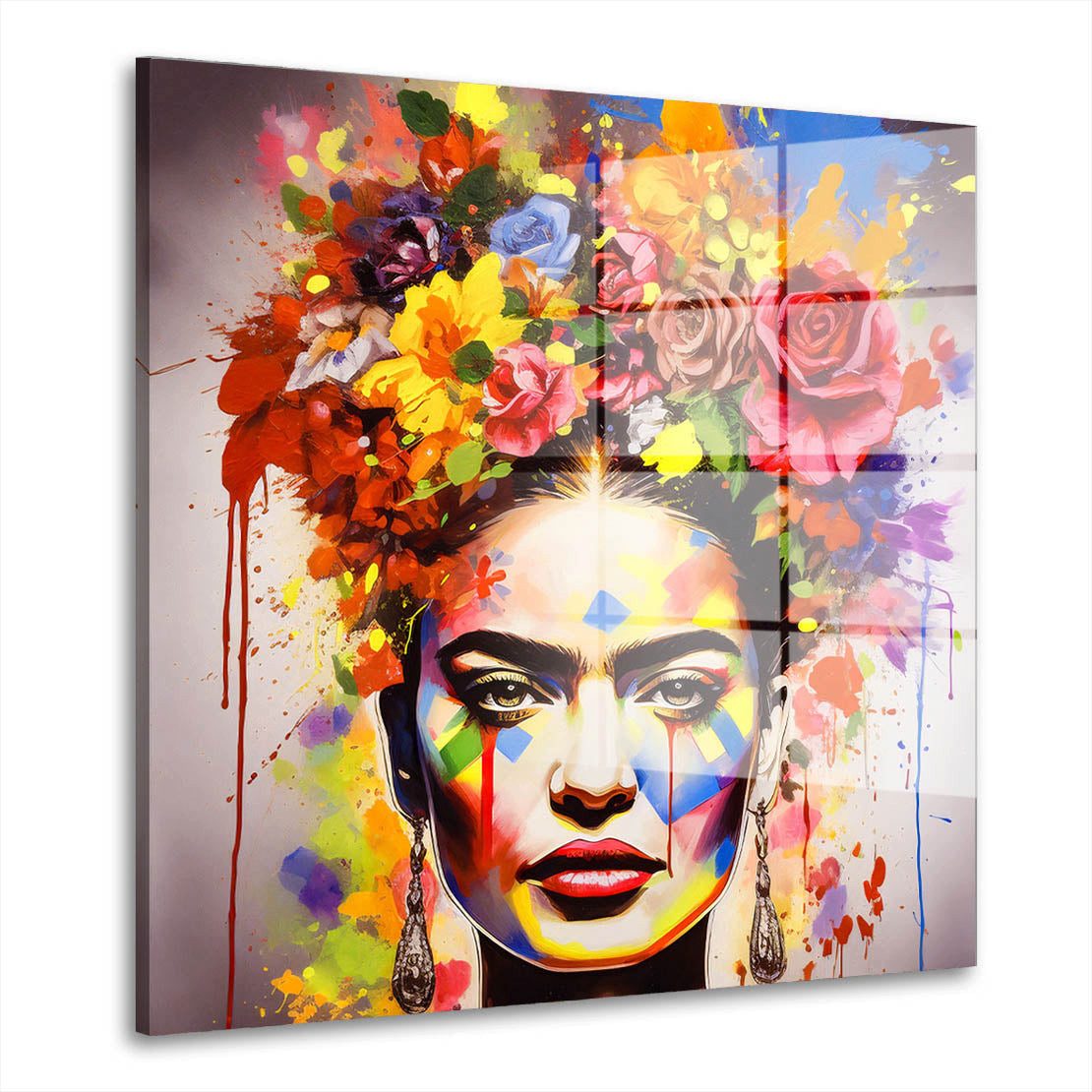 Artedinoi Acrylglasbild Frida buntes Portrait Acrylglas Wandbild Bild Wanddeko Wohnzimmer XL