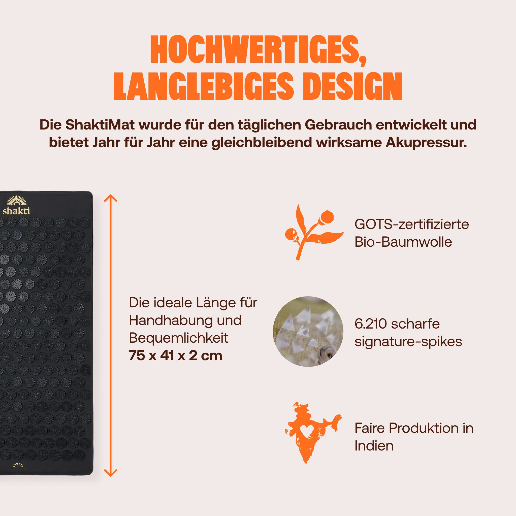 Shakti Mat Akupressurmatte Entspannung durch Akupressur - Faire Produktion, Bio-Baumwolle (Mit Matte), Ethische Handarbeit, GOTS-zertifizierte Bio-Baumwolle – Bild 3 von 5