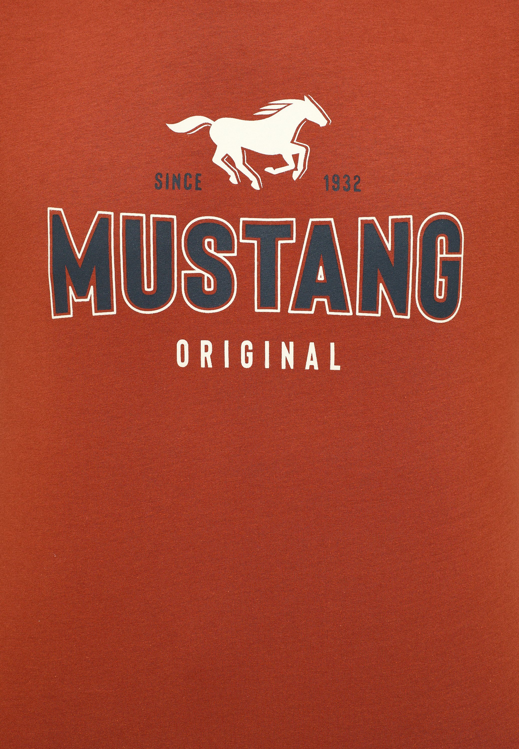 MUSTANG Kurzarmshirt Mustang Print-Shirt braun