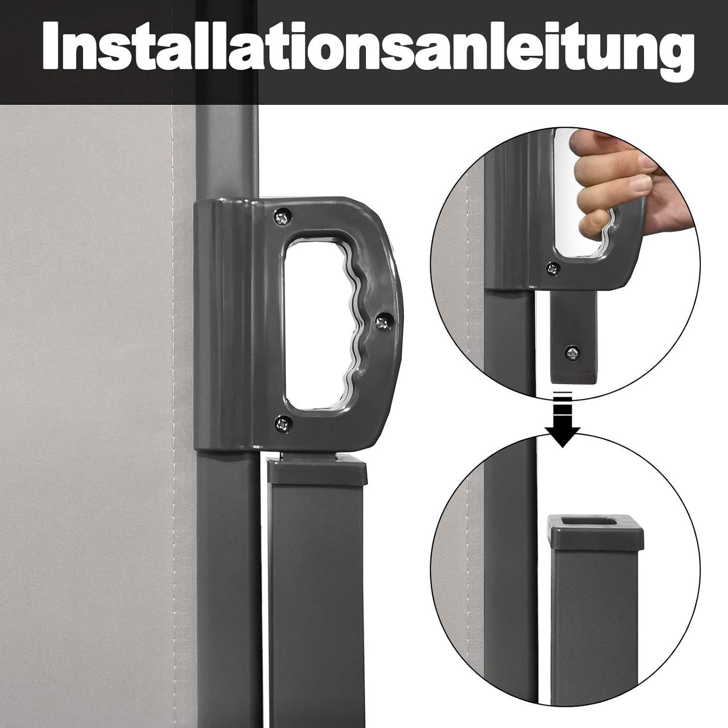 FIVMEN Seitenmarkise Alu Ausziehbar Sonnenschutz mit Wandhalterung, Grau – Bild 5 von 5