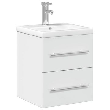 vidaXL Badezimmerspiegelschrank Waschbeckenunterschrank mit Einbaubecken Hochglanz-Weiß