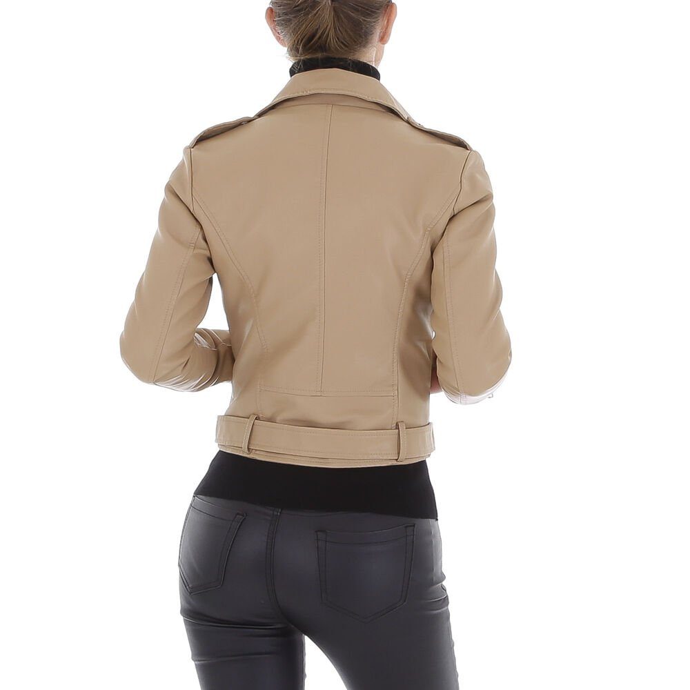Lederjacke Damen Aus Kunstleder – Beige, Kurz & Lässig | Biker-Style Mit Reißverschluss Für Frühling & Herbst