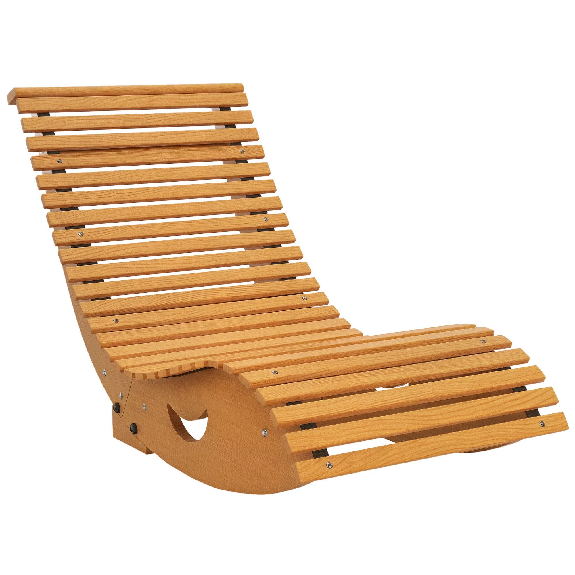 Outsunny Schaukelstuhl Schaukelliege Holz Ergonomisch Schwingstuhl mit S-Form, Kippschutz (Gartenliege, 1 St), bis 120 kg belastbar für Balkon, Terrasse, Hellbraun, 130 x 60 x 60 cm