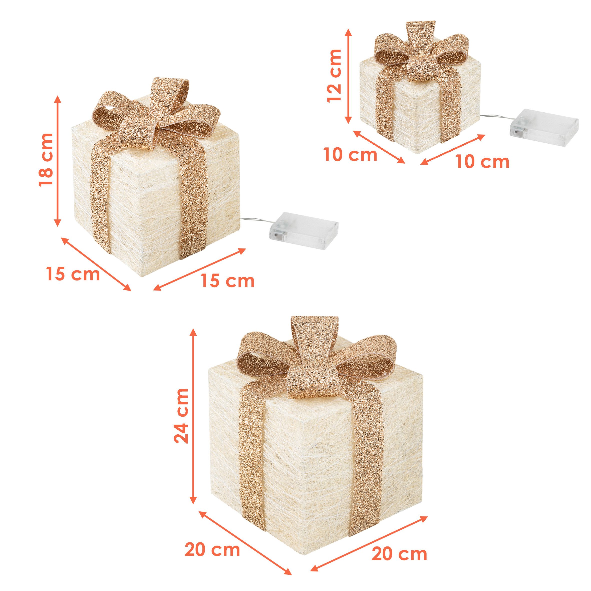 Spetebo LED Dekoobjekt LED Geschenkboxen mit Timer 3er Set - creme, Timerfunktion, LED fest verbaut, warm weiß, Weihnachts Deko Boxen warm weiß beleuchtet
