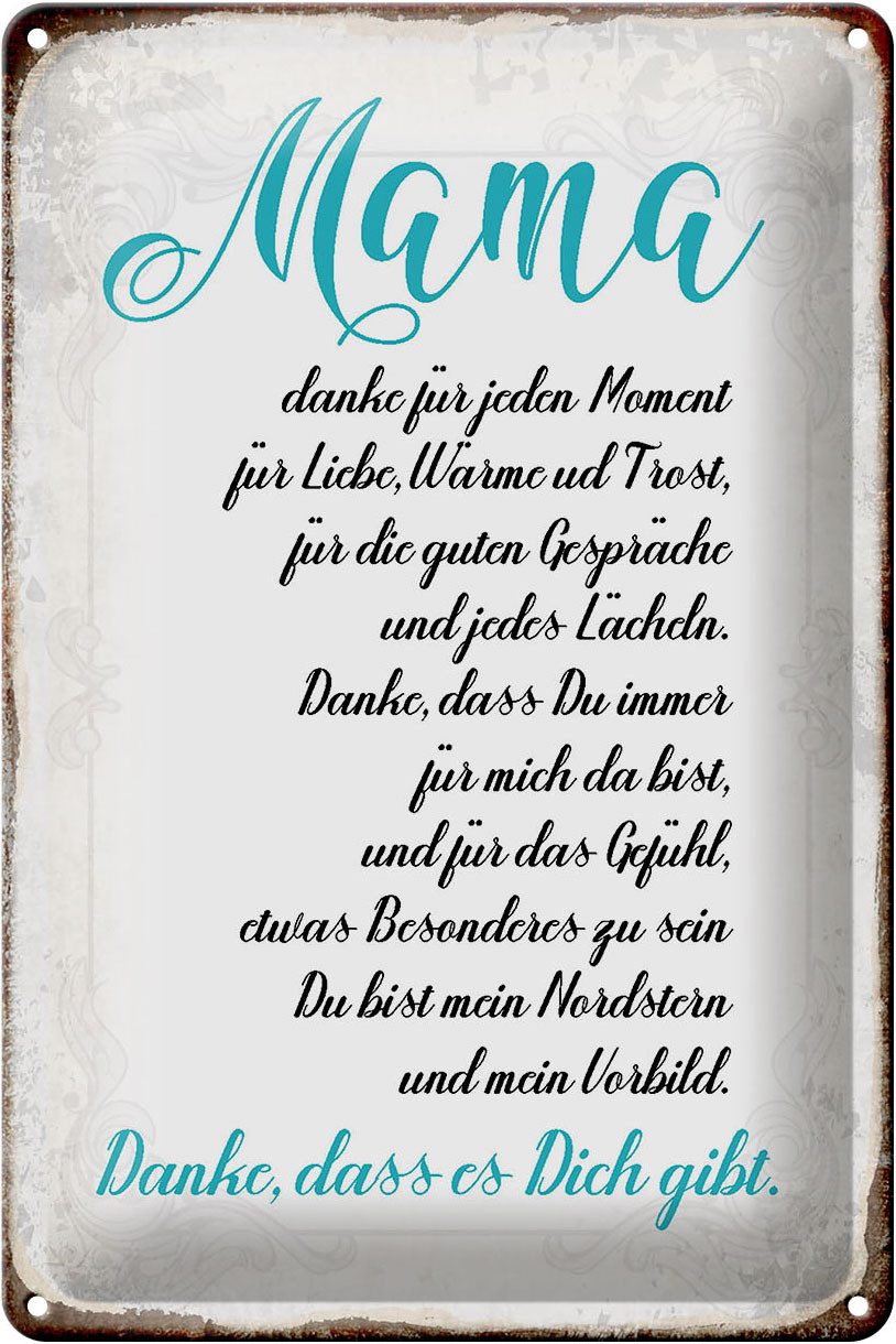 Metallschild Schild Blech 20x30cm - Made in Germany - Spruch Mama Danke dass es Dic