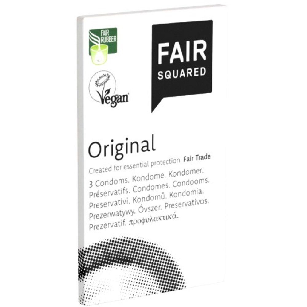 Fair-Trade-Kondome, 3 Packung vegan und Fair Original Kondome Squared CO²-neutral St., mit,