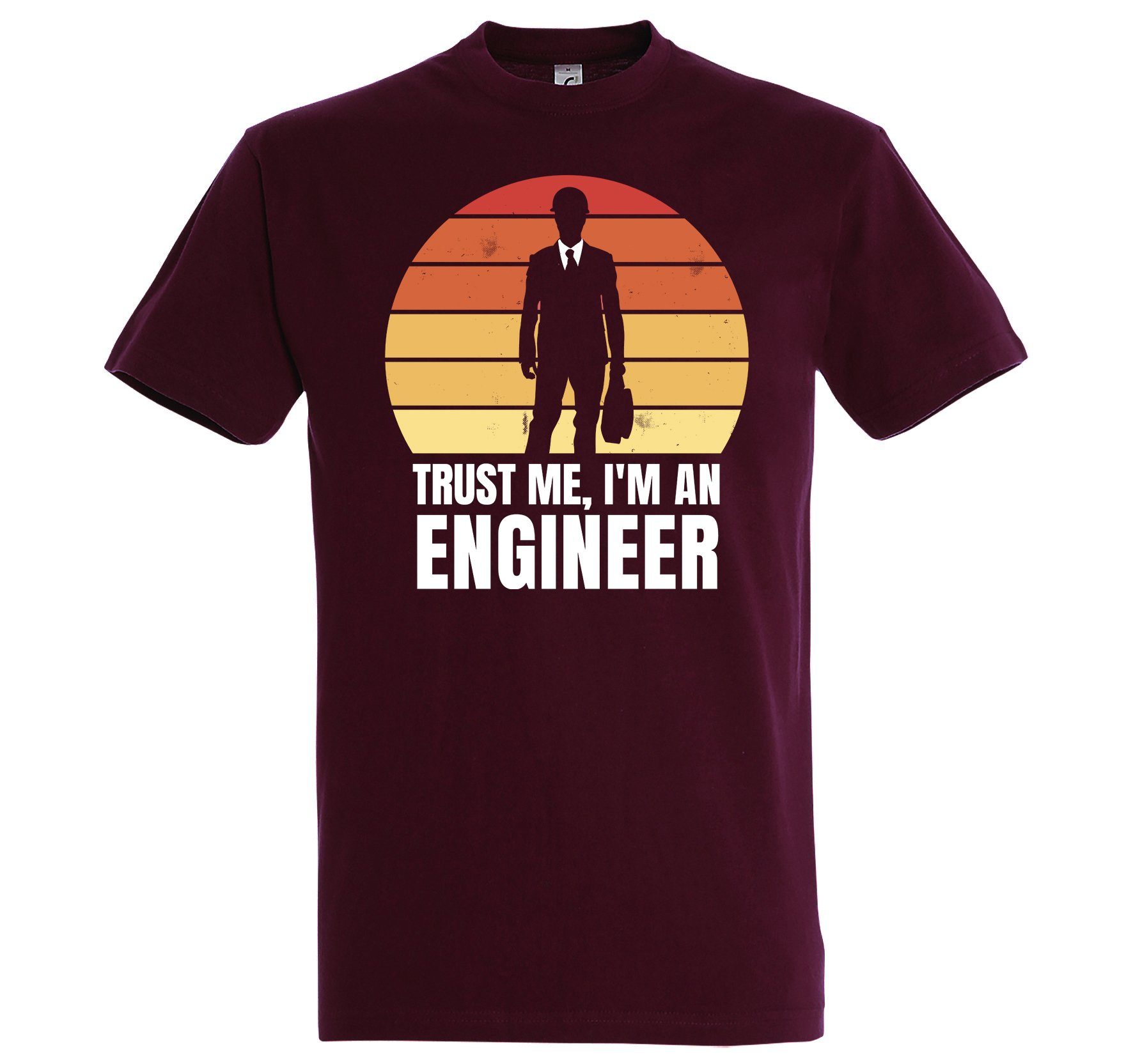 mit Shirt Designz Engineer Youth Burgund trendigem Herren Ingenieur Frontdruck T-Shirt