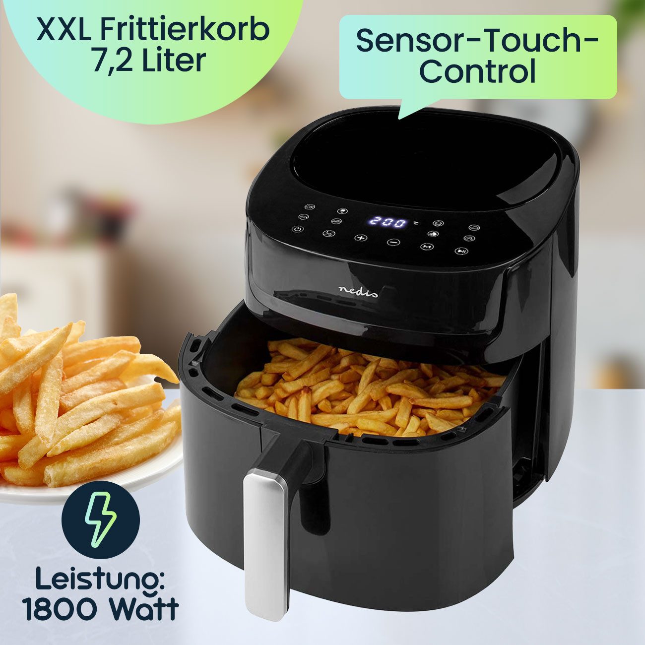 Nedis Heißluftfritteuse CH4462, 1800 W, 240-Minuten-Timer mit Bereitschaftssignal