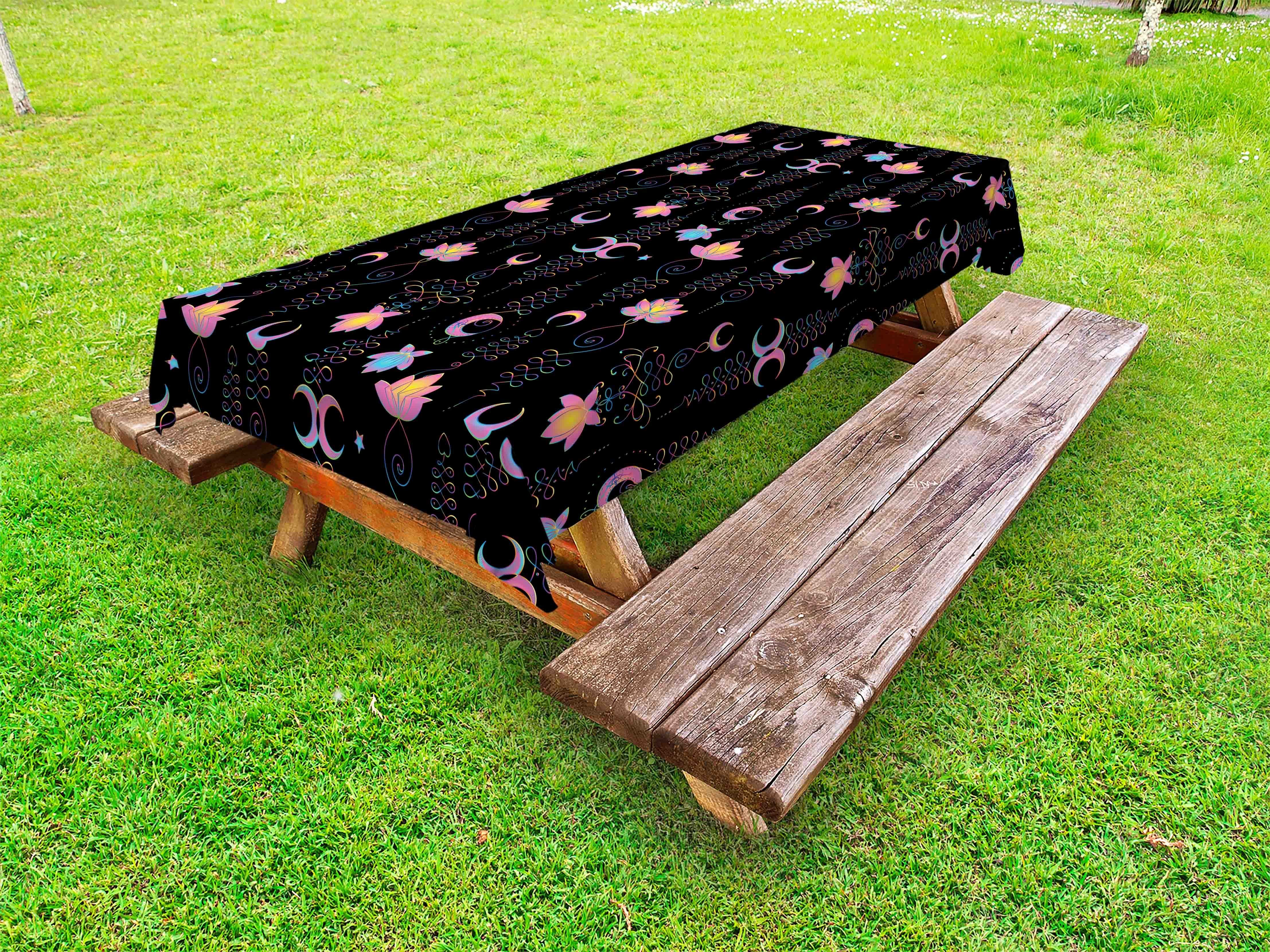 Lotus waschbare Abakuhaus Tischdecke Crescent Abstrakte Picknick-Tischdecke, Blumen dekorative und