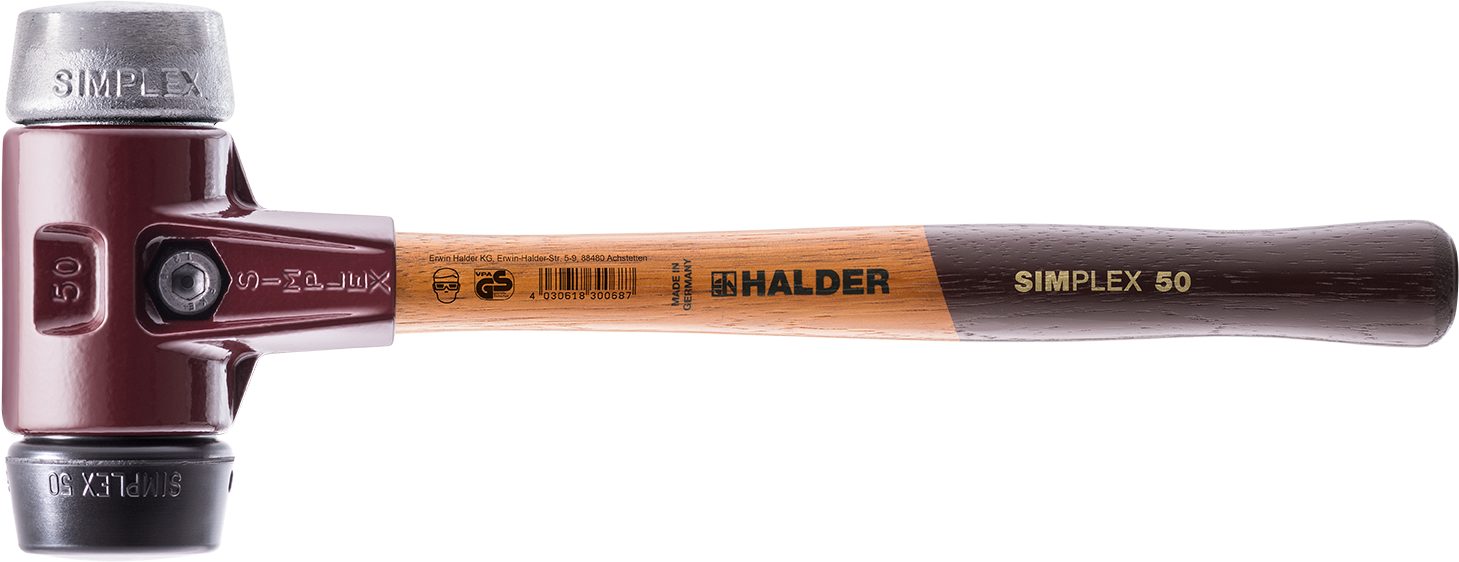 Halder KG Hammer SIMPLEX-Schonhämmer, mit Stahlgussgehäuse hochwertigen Holzstiel Ø=40 mm