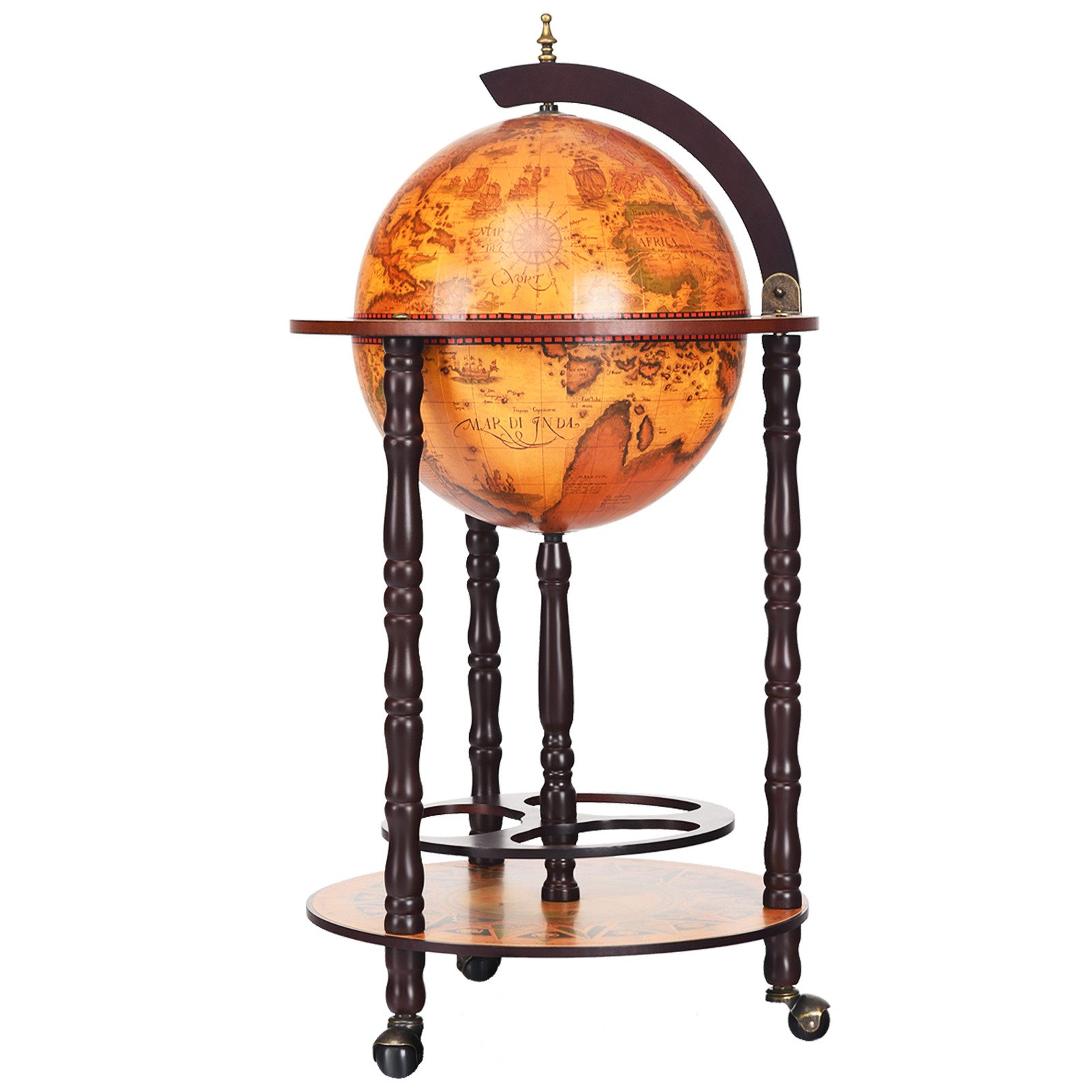 COSTWAY Weinregal, auf Rollen, 2 Ebenen Globusbar, 47 x 47 x 90 cm günstig online kaufen