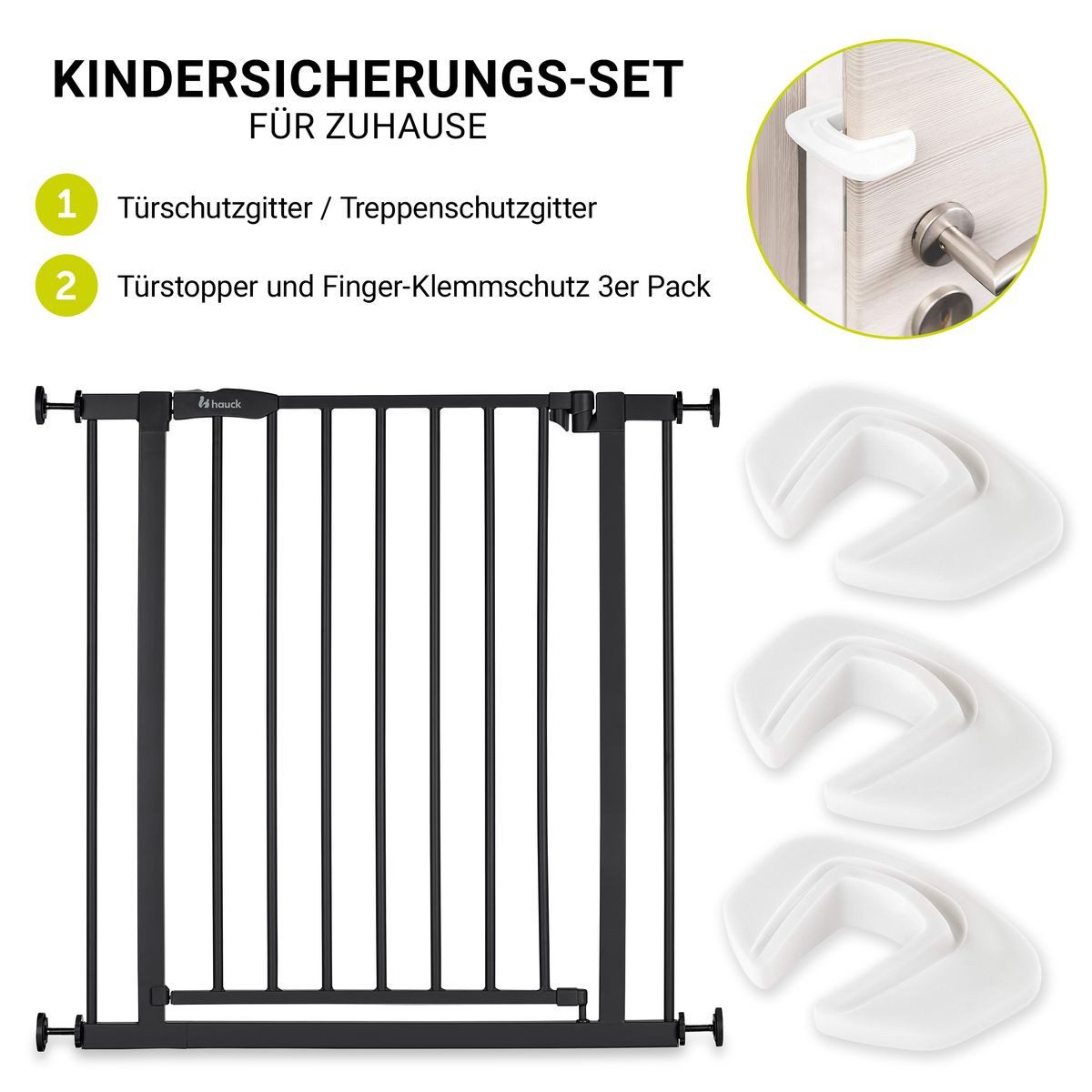 Hauck Türschutzgitter Open N Stop 2 - Black, Treppenschutzgitter Set 75–80 cm ohne Bohren mit 3x Klemmschutz – Bild 2 von 5