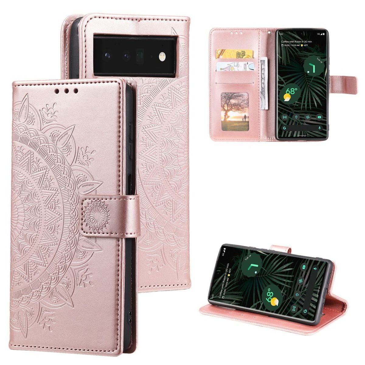 CoverKingz Handyhülle Hülle für Google Pixel 7 Pro Handyhülle Flip Case Schutzhülle Mandala 17,01 cm (6,7 Zoll), Klapphülle Schutzhülle mit Kartenfach Schutztasche Motiv Mandala