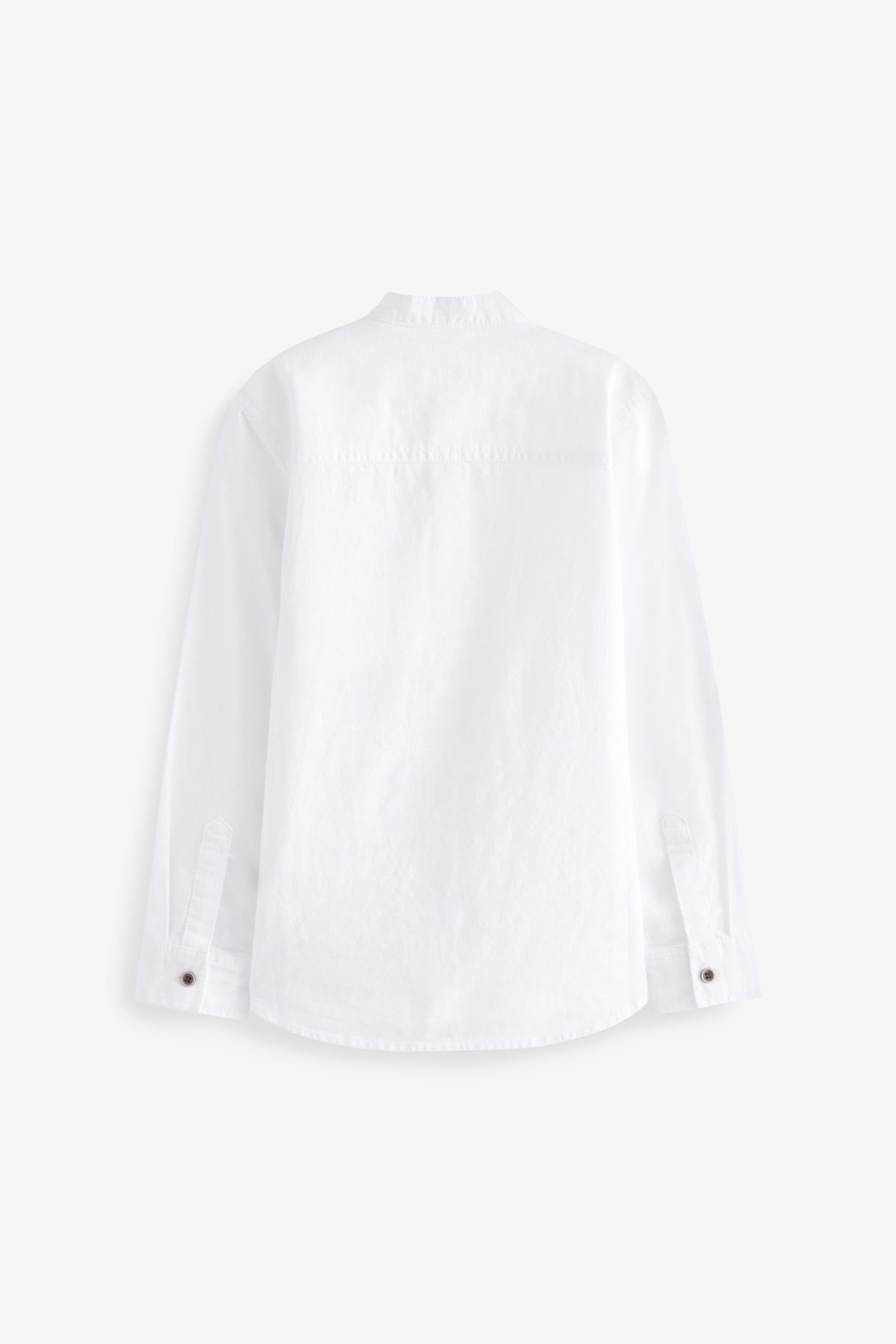 Next Langarmhemd Grandad-Hemd White Blend langen mit Ärmeln (1-tlg) Linen