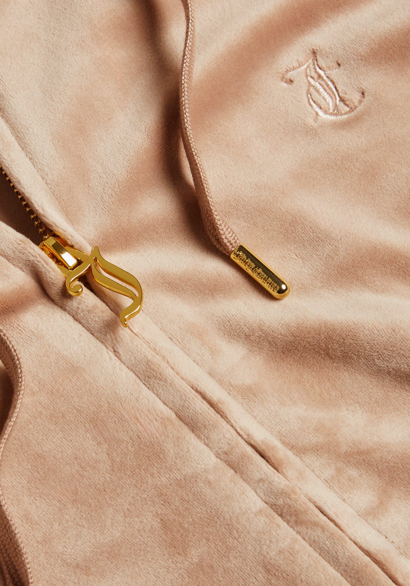 Juicy Couture Kapuzennickijacke ROBERTSON HOODIE GOLD HARDWARE Damen Trainingsjacke Damen, Sweatjacke mit Kapuze, Velour, mit Glitzer, Sale
