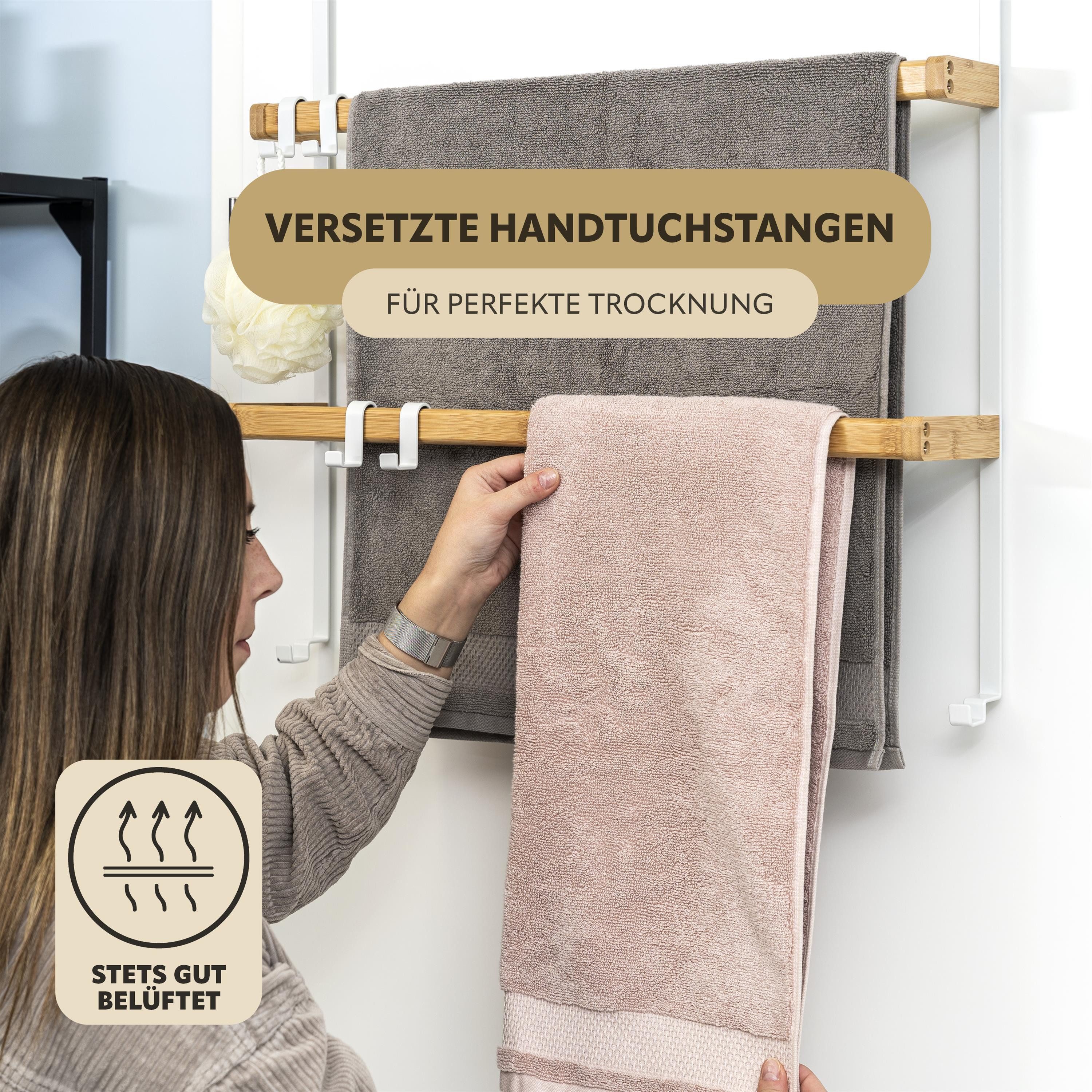 eluno Türregal aus Metall und Bambus, 2 Handtuchstangen, 4 Haken