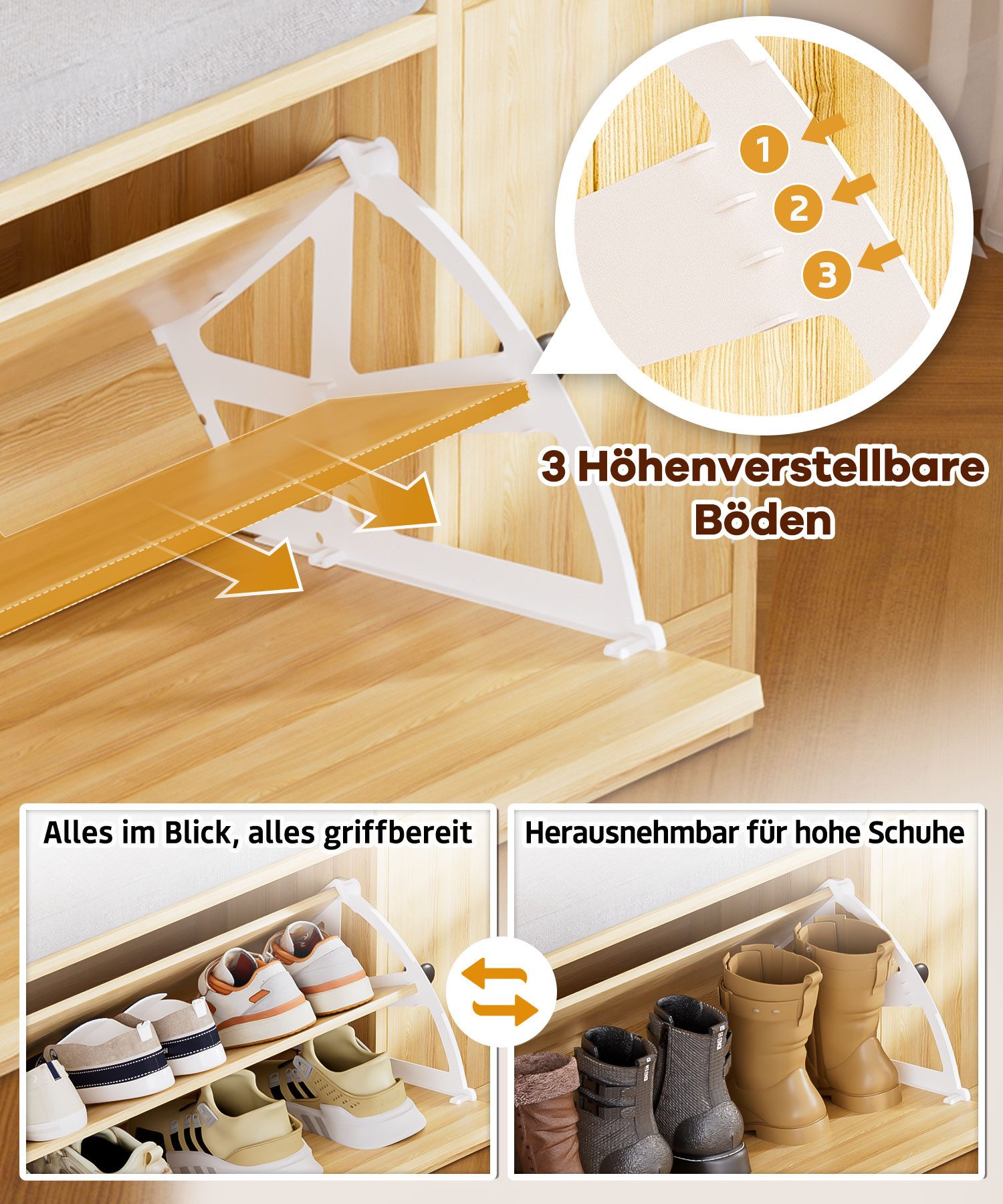 Yorbay Schuhschrank Multifunktionaler Schuhbank mit Sitzkissen 80x30x50 cm, belastbar bis 80 kg, für Flur, Wohnzimmer, Diele – Bild 4 von 5