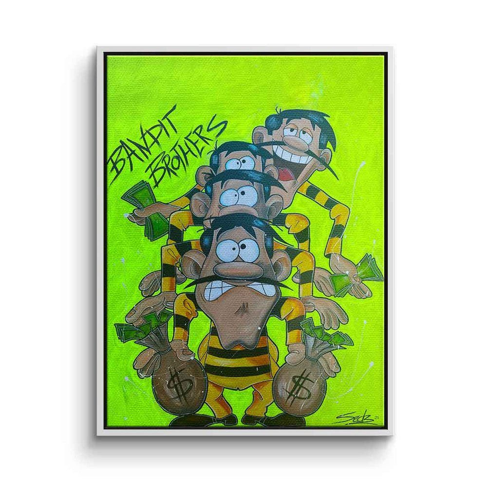 DOTCOMCANVAS® Leinwandbild Bandit Brothers, Leinwand Bild Bandit Brothers Die Daltons Lucky Luke comic Pop Art weißer Rahmen
