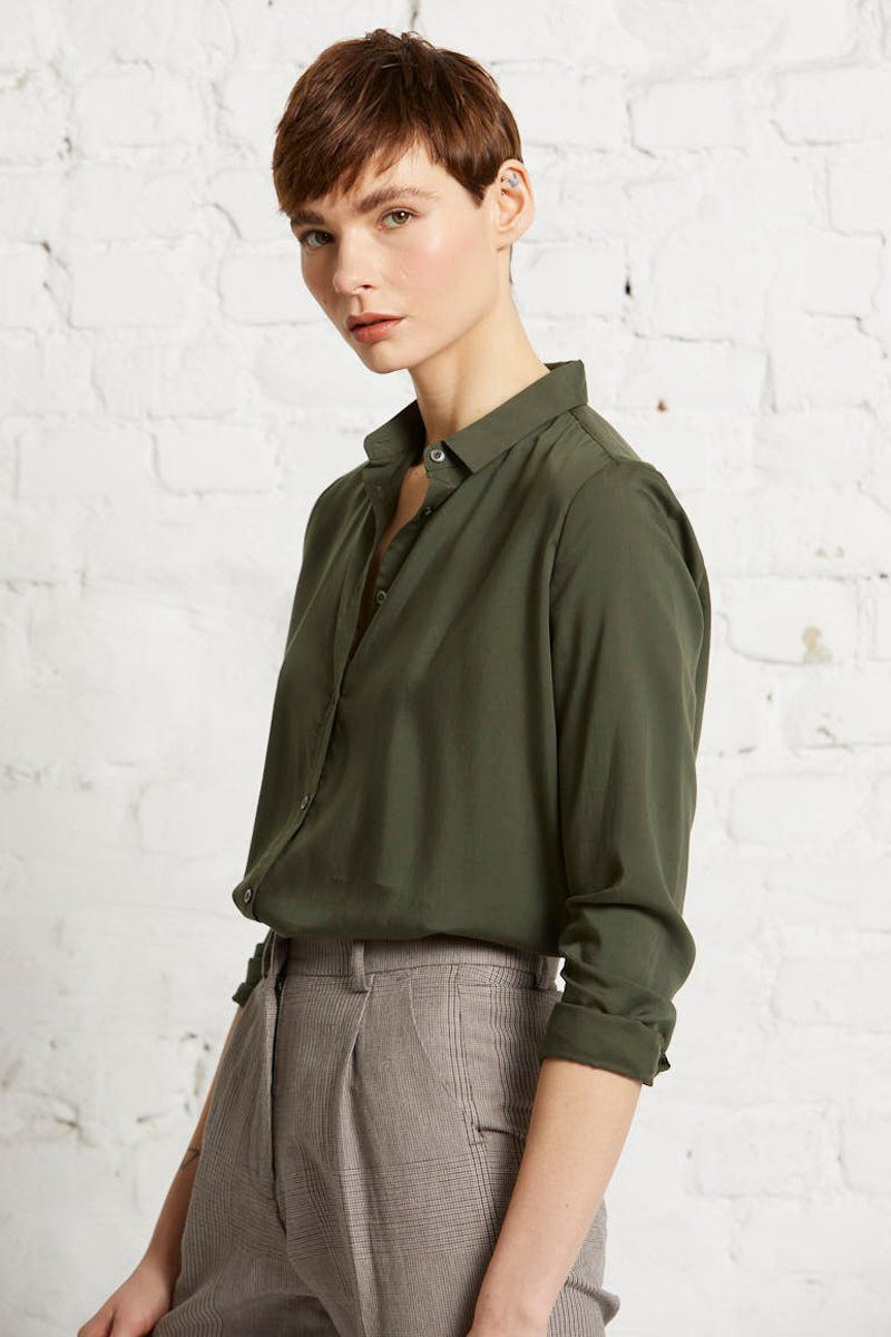 wunderwerk Klassische Bluse Contemporary blouse TENCEL 791 - black khaki