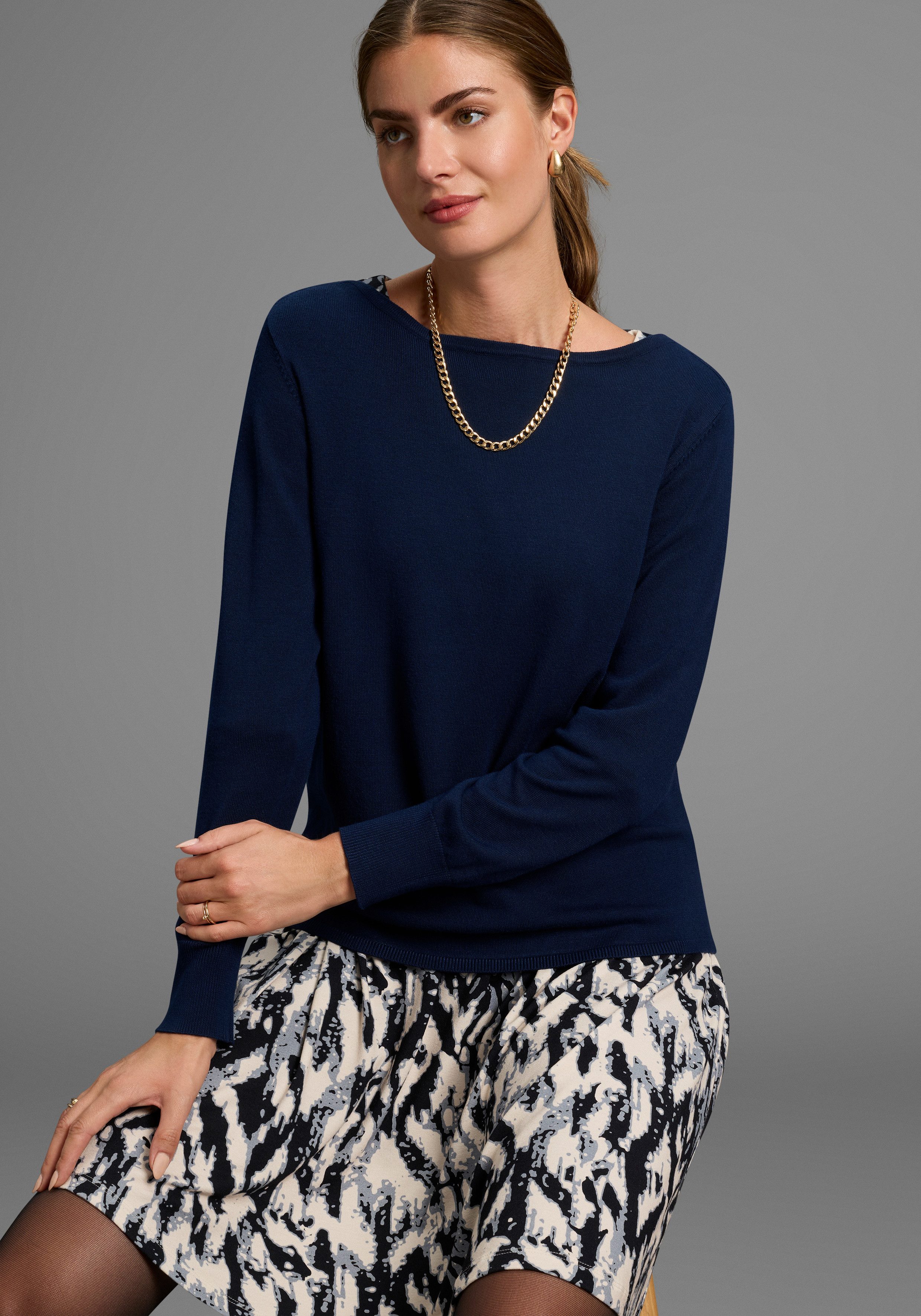 Laura Scott Strickpullover leichter Übergangspullover mit Uboot Ausschnitt günstig online kaufen