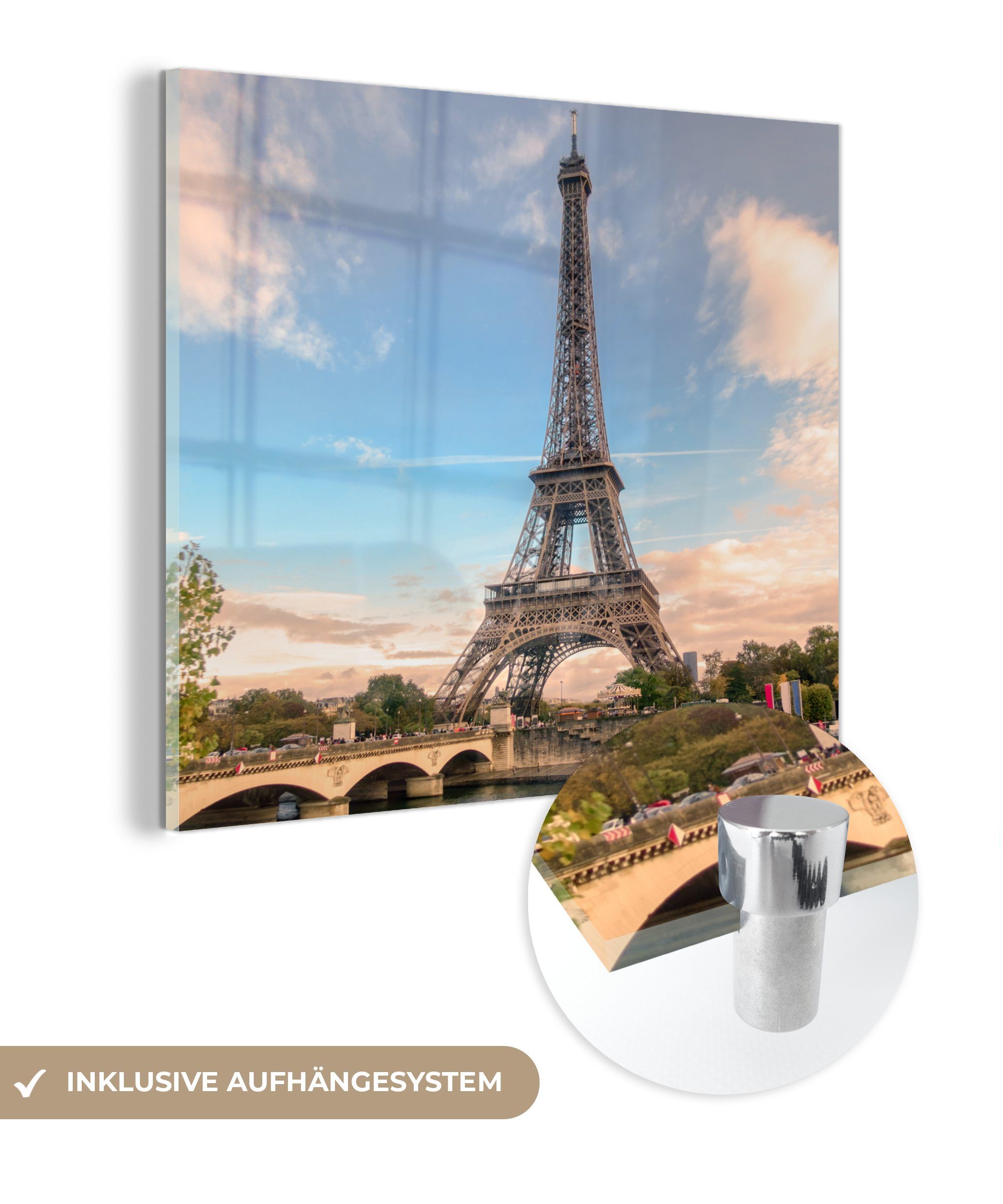 MuchoWow Acrylglasbild Der Eiffelturm von der Seine aus, (1 St), Glasbilder - Bilder auf Glas Wandbild - Foto auf Glas - Wanddekoration