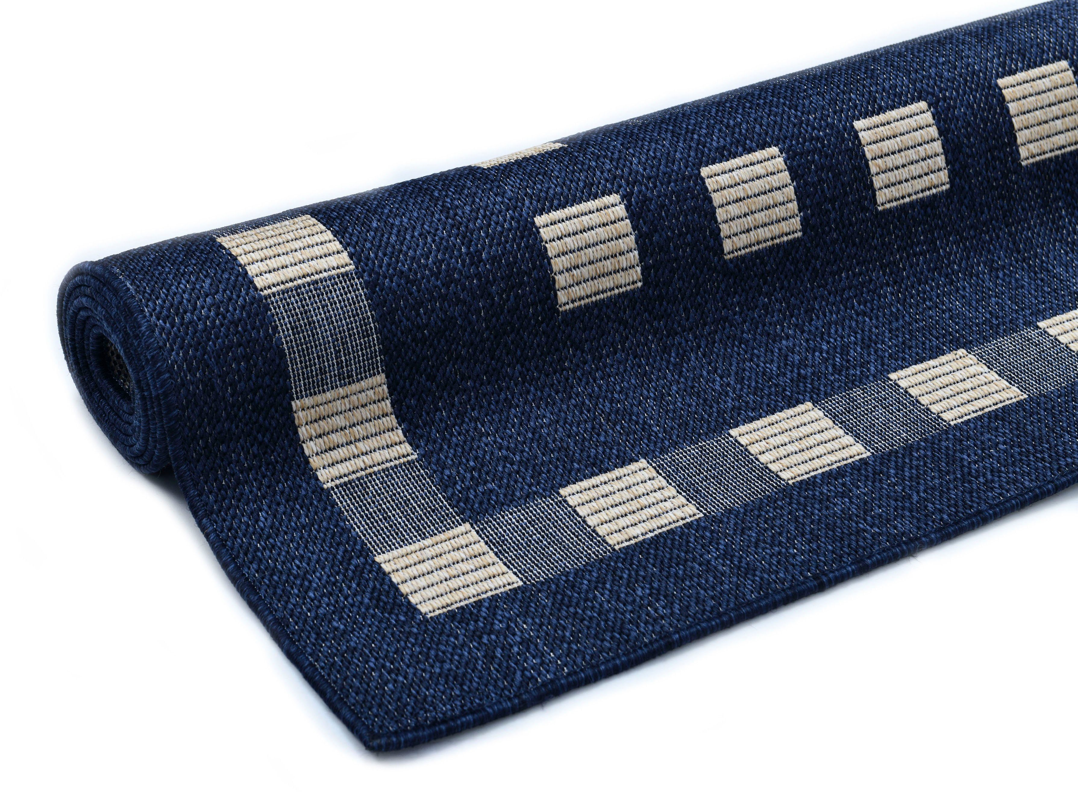 Teppich Dalija, andas, rechteckig, Höhe: Outdoor UV-beständig, Sisal-Optik, Flachgewebe dunkelblau Wetterfest & 8 mm, geeignet