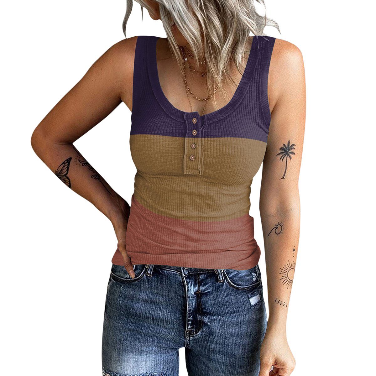 Basic Leibchen Rosa Tank Blau Ärmellose Damen Top DEBAIJIA - Weste Unterhemd Longweste Sommer B Lässige