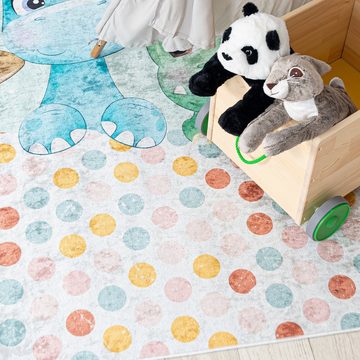 Kinderteppich Kinderteppich Kinderzimmerteppich Tiere, Mazovia, 80 x 150 cm, Kurflor, Waschbar in Waschmaschine, Höhe 5 mm, Rutschfest