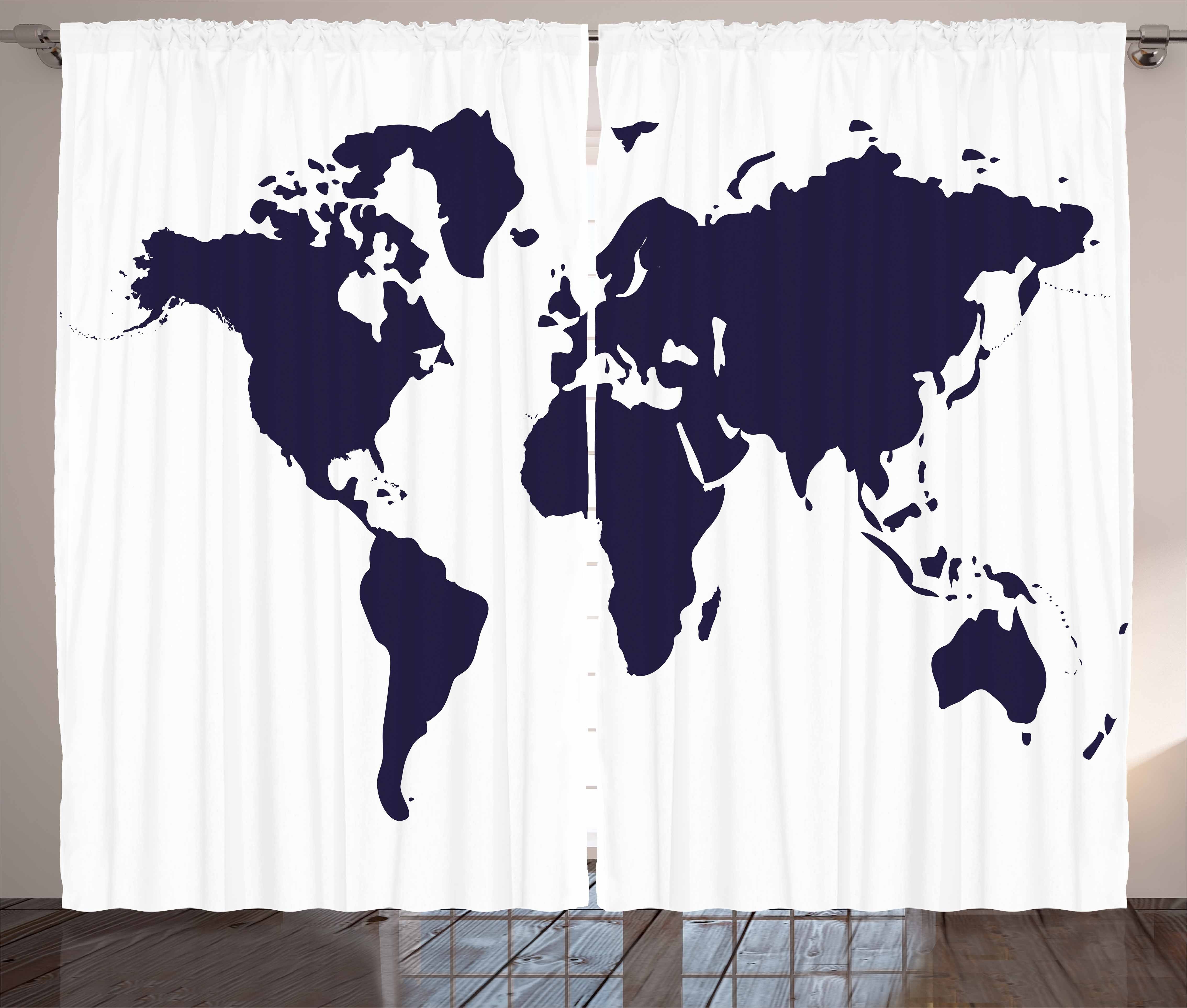 Gardine Schlafzimmer Kräuselband Vorhang mit Schlaufen und Haken, Abakuhaus, Karte Vivid Indigo Welt Graphic