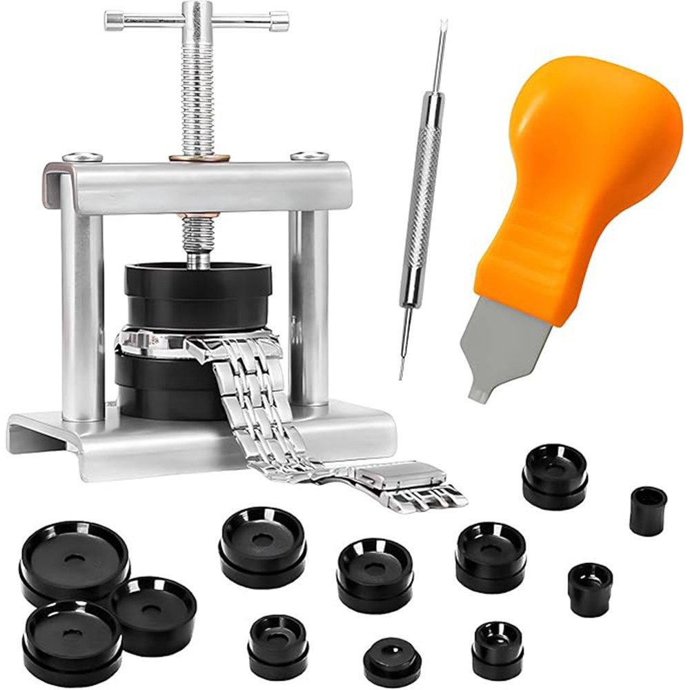 Coonoor Multitool Uhrenpresse, Uhr Presse Set Uhrenschließer Einpresswerkzeug, Feinmechaniker Uhrenwerkzeug mit Matrizen Nur für runde Zifferblätter
