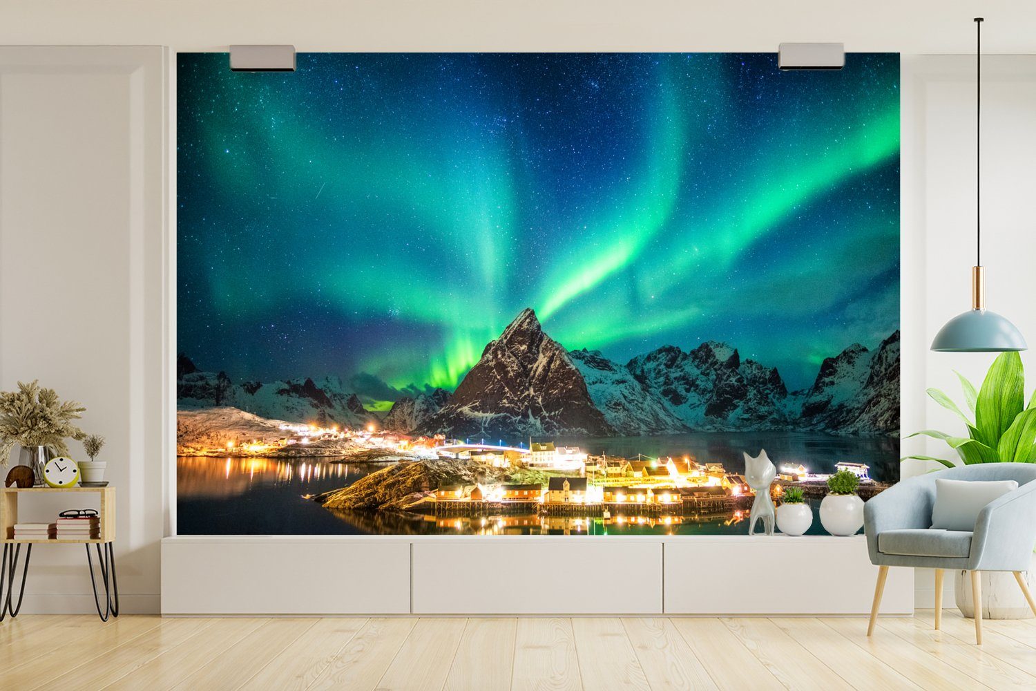 Wallpaper für St), Fototapete Vinyl Norwegen, Lichter Nordlicht - Matt, MuchoWow - (6 Wohnzimmer, Berg Tapete Schlafzimmer, bedruckt, Kinderzimmer, -