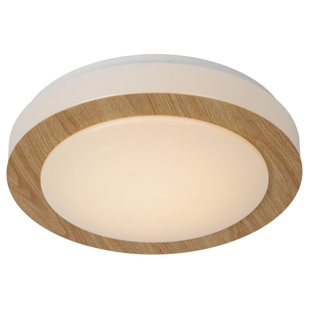 Lucide Deckenleuchten LED Deckenleuchte Dimy aus Stahl mit Deko-Ring in Holzfarben 3000K, LED