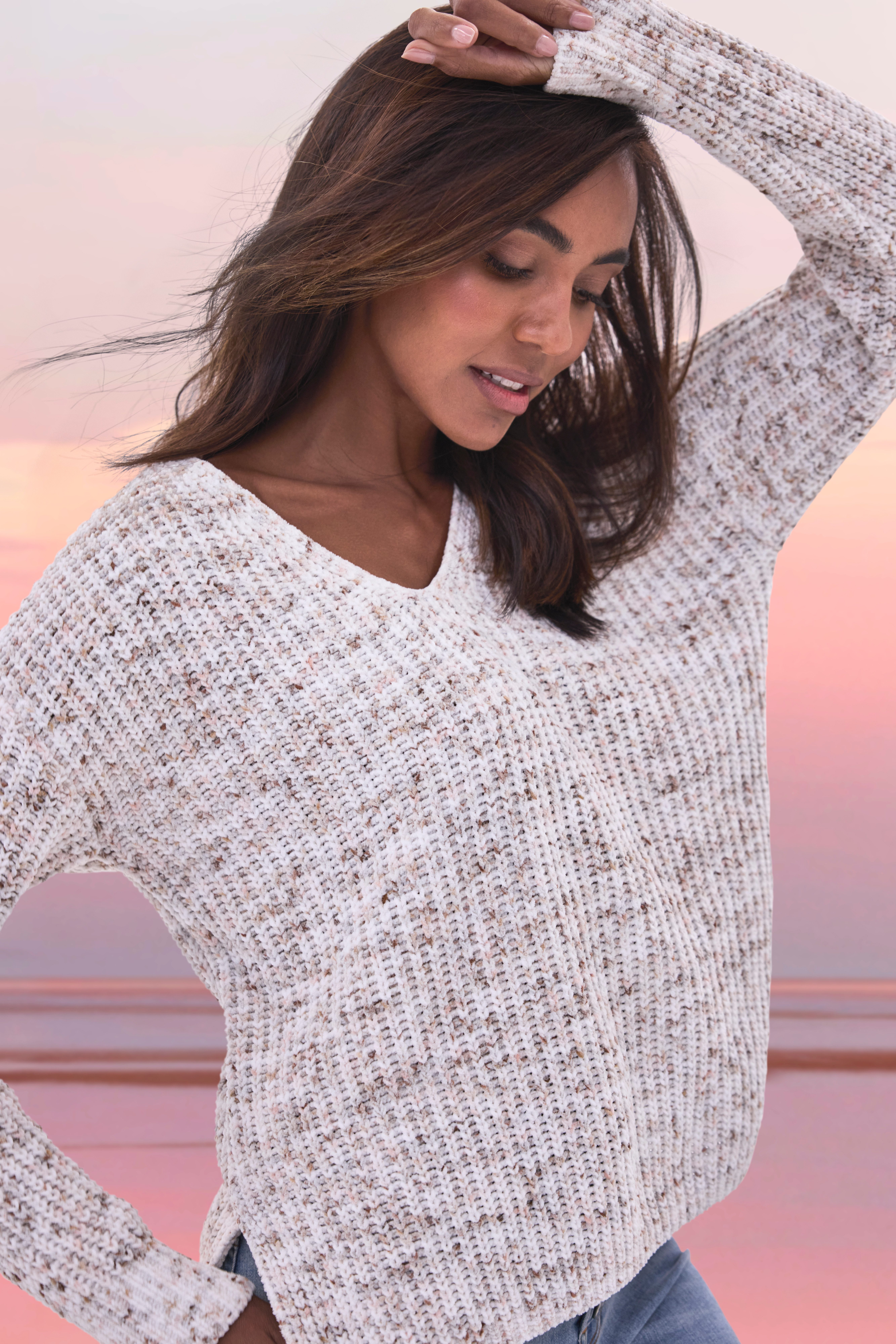 Buffalo V-Ausschnitt-Pullover aus weichem Chenille, Strickpullover, kuschelig weich