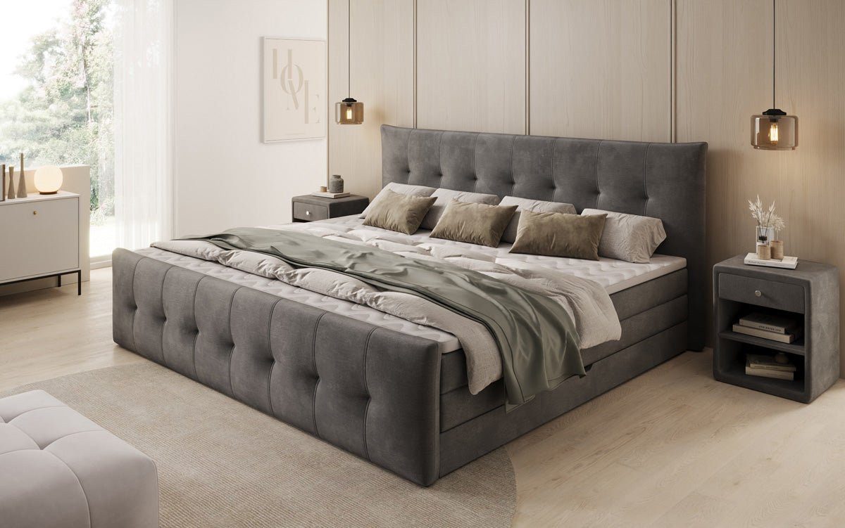 Luxusbetten24 Boxspringbett Familien Boxspringbett Valenza in Samt, mit Stauraum