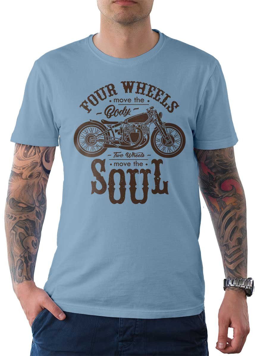 Rebel On Wheels T-Shirt Herren T-Shirt Tee Move The Soul mit Biker / Motorrad Motiv Hellblau | T-Shirts