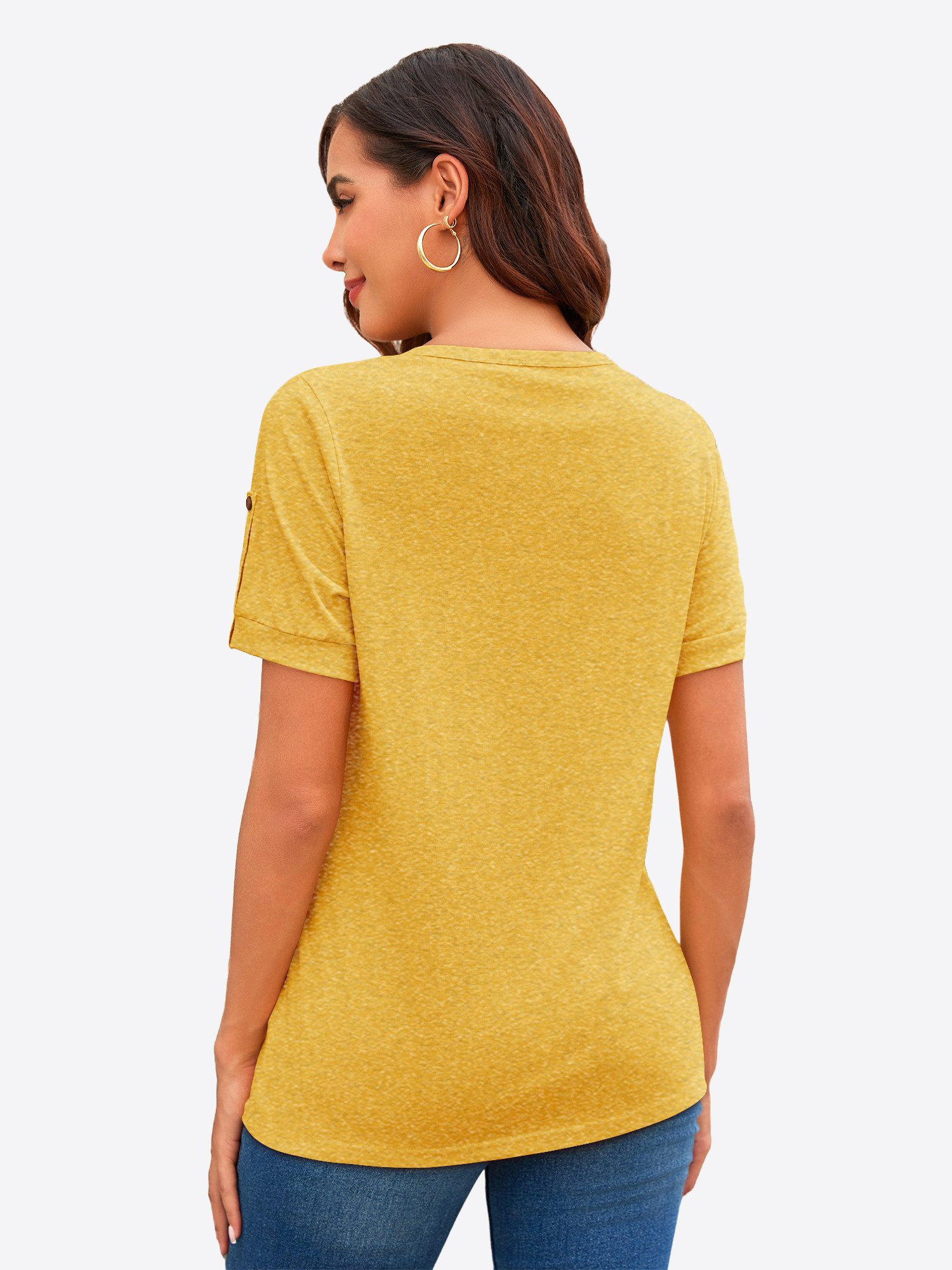 Imily Bela Tunika Damen mit V-Ausschnitt Knöpfen A-förmigem Saum (Packung, 1-tlg., 1per-Pack) einfarbig mit Knopfleiste Falten